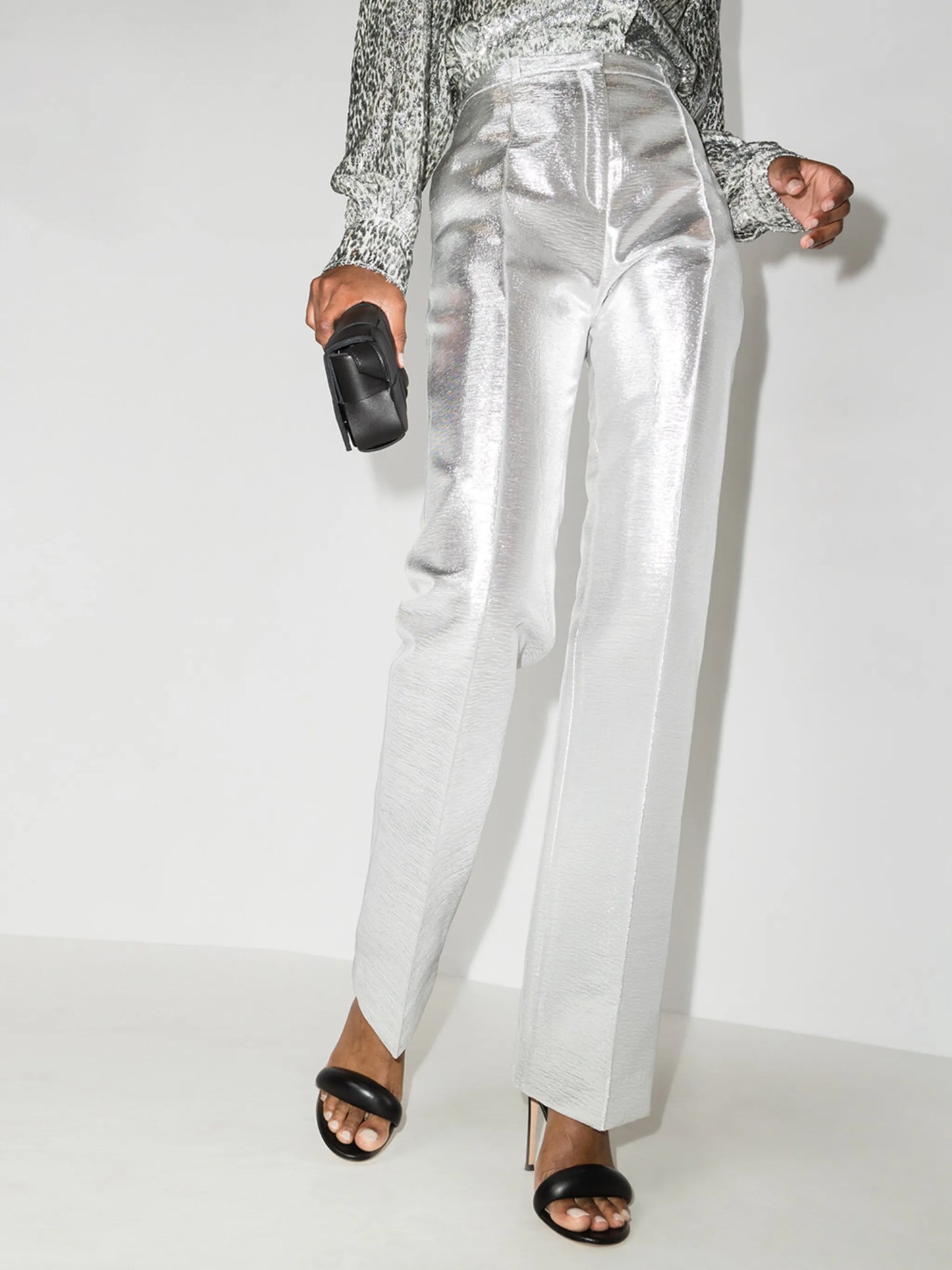 metallic-sheen tailored trousers