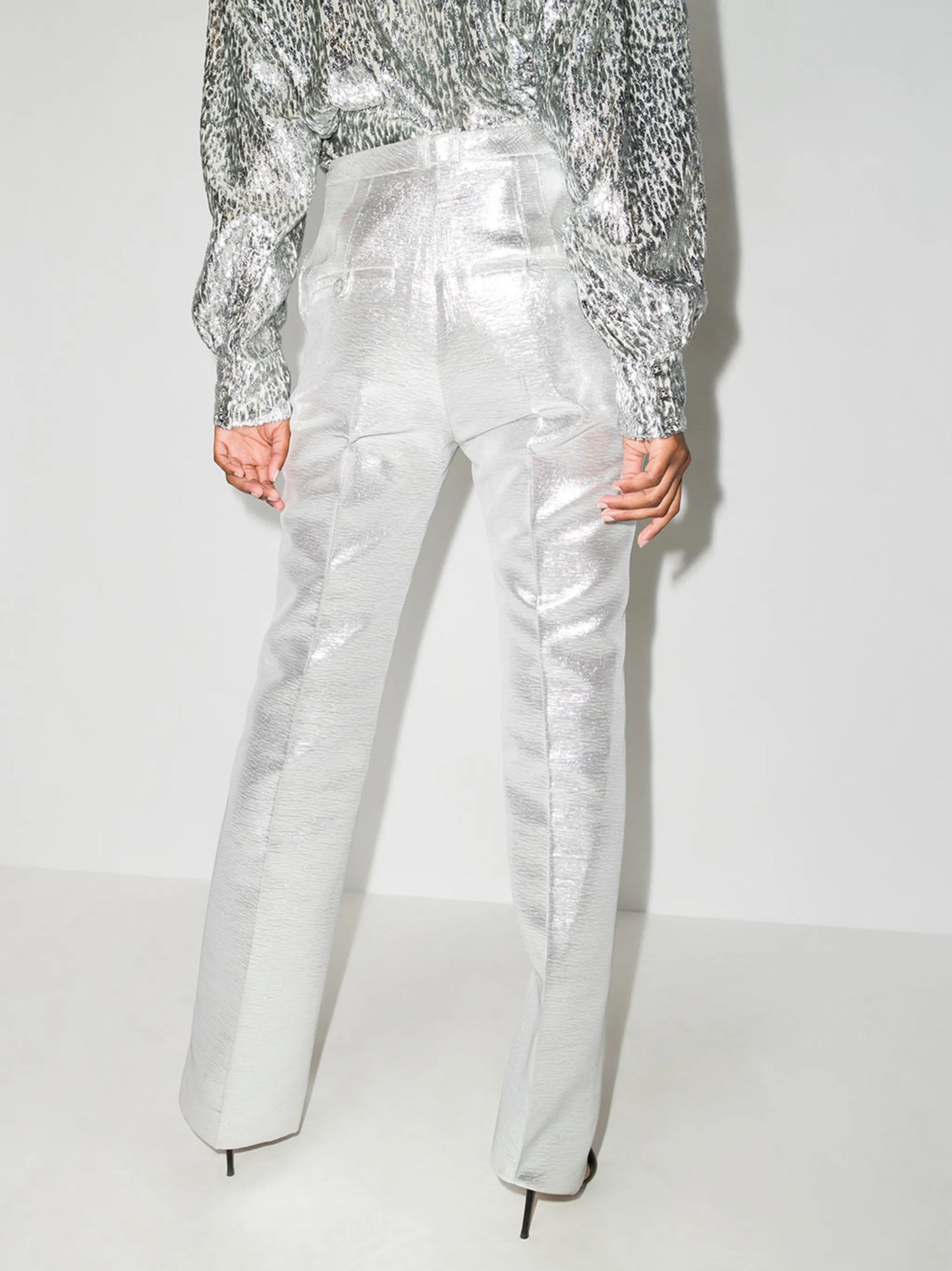 metallic-sheen tailored trousers