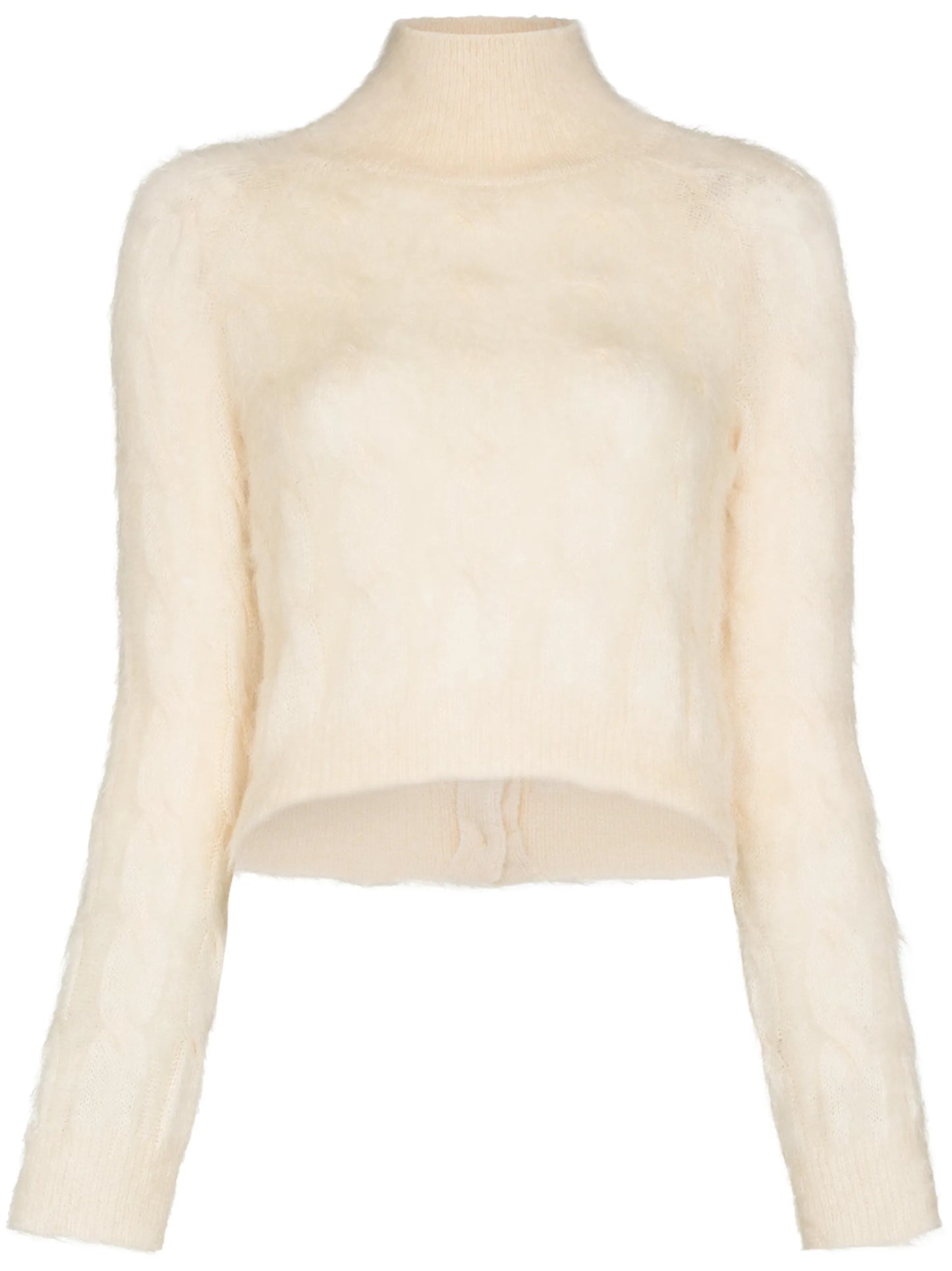 cable-knit mock neck jumper