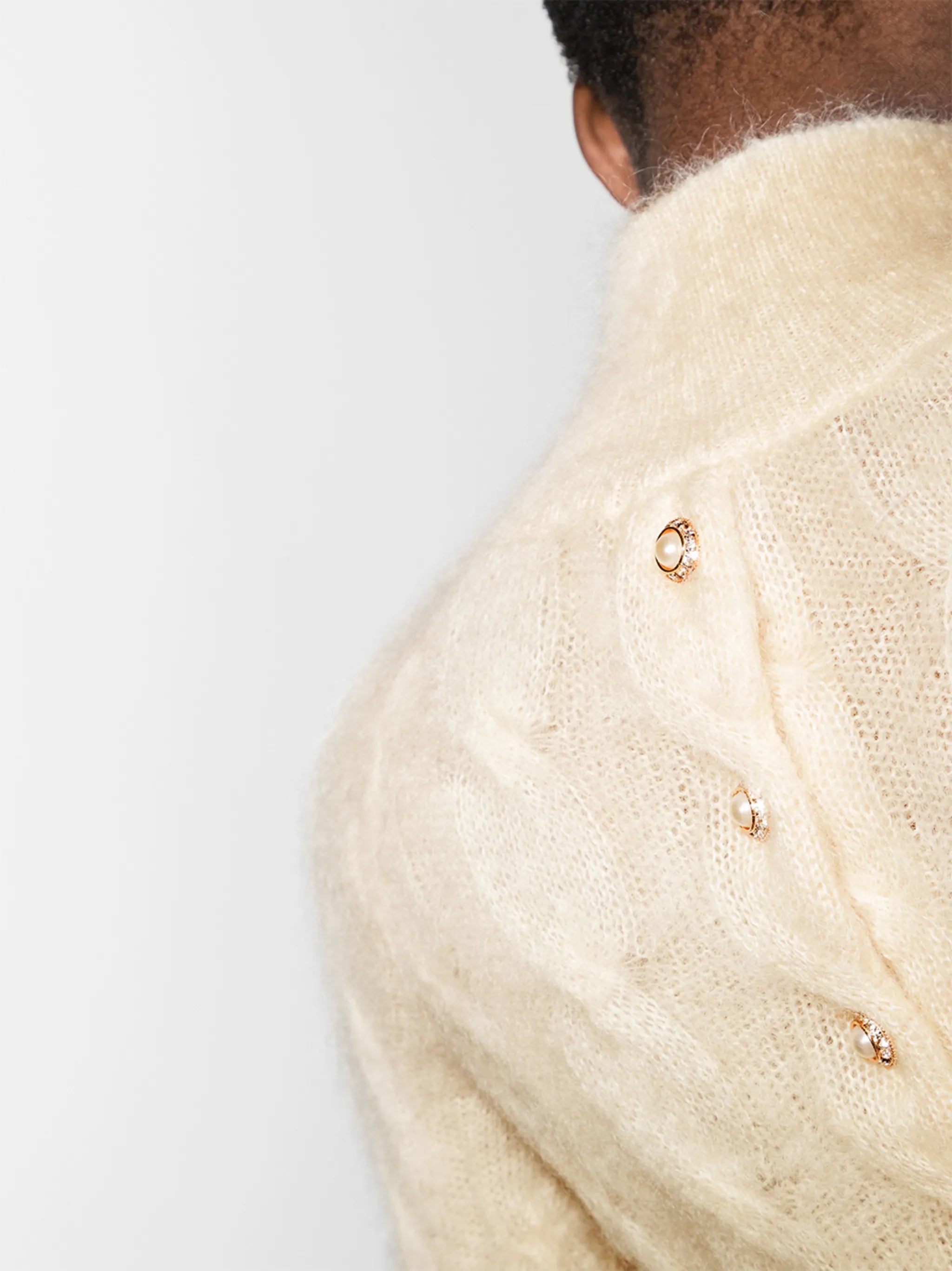 cable-knit mock neck jumper