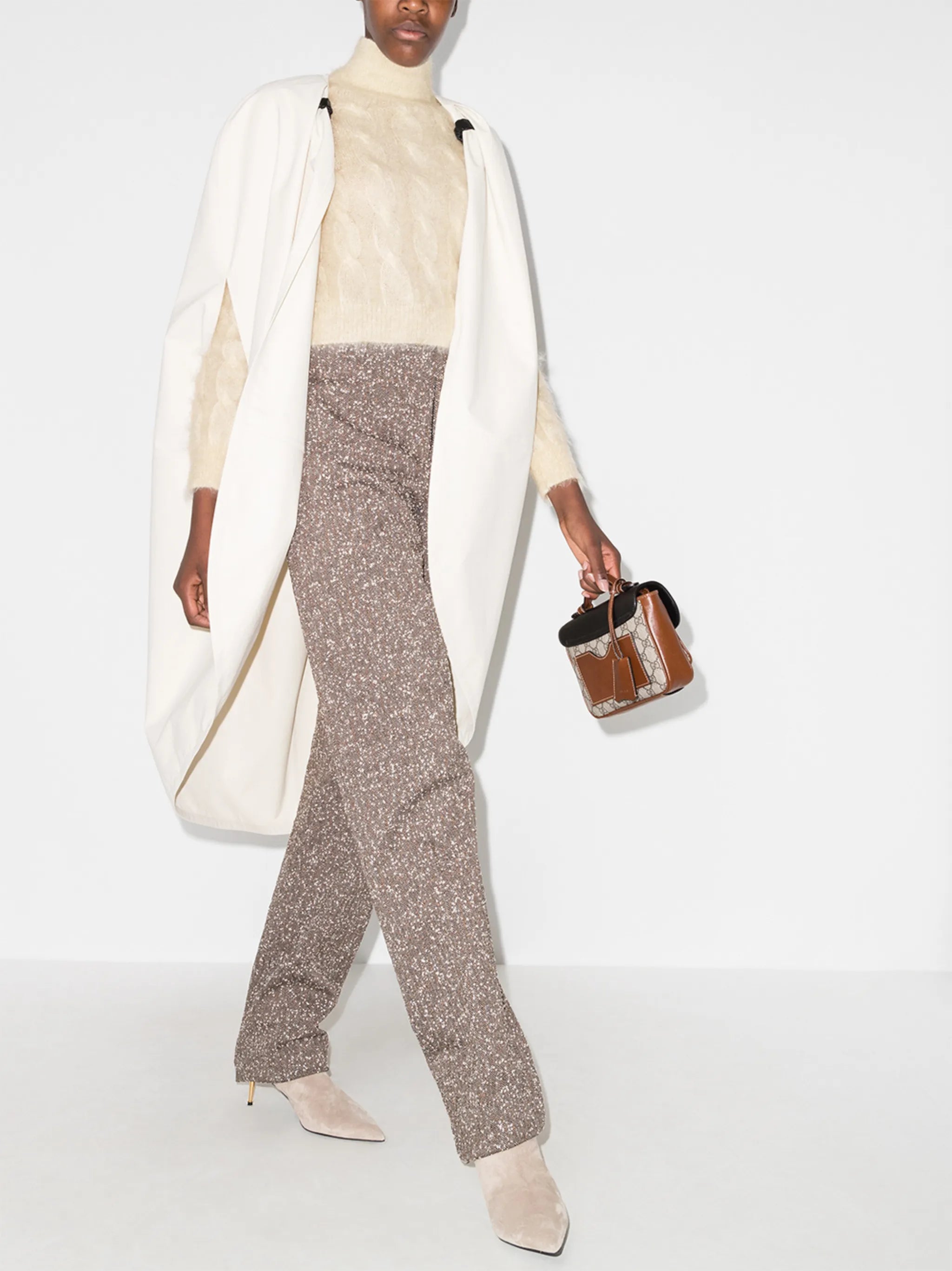 cable-knit mock neck jumper
