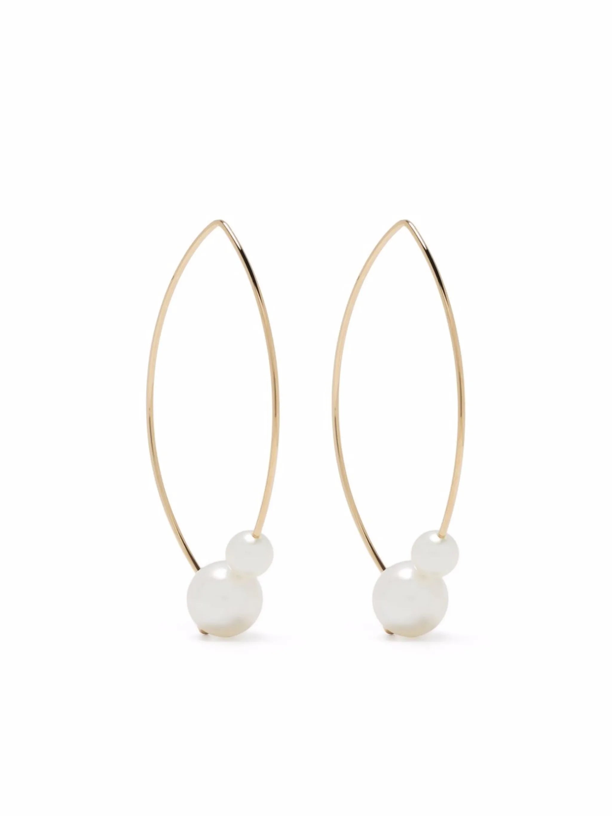 14kt yellow gold medium double pearl open marquis earrings