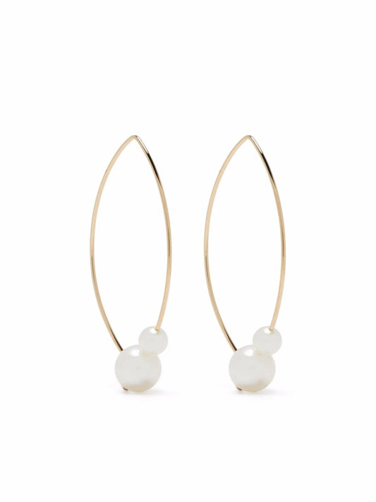 14kt yellow gold medium double pearl open marquis earrings