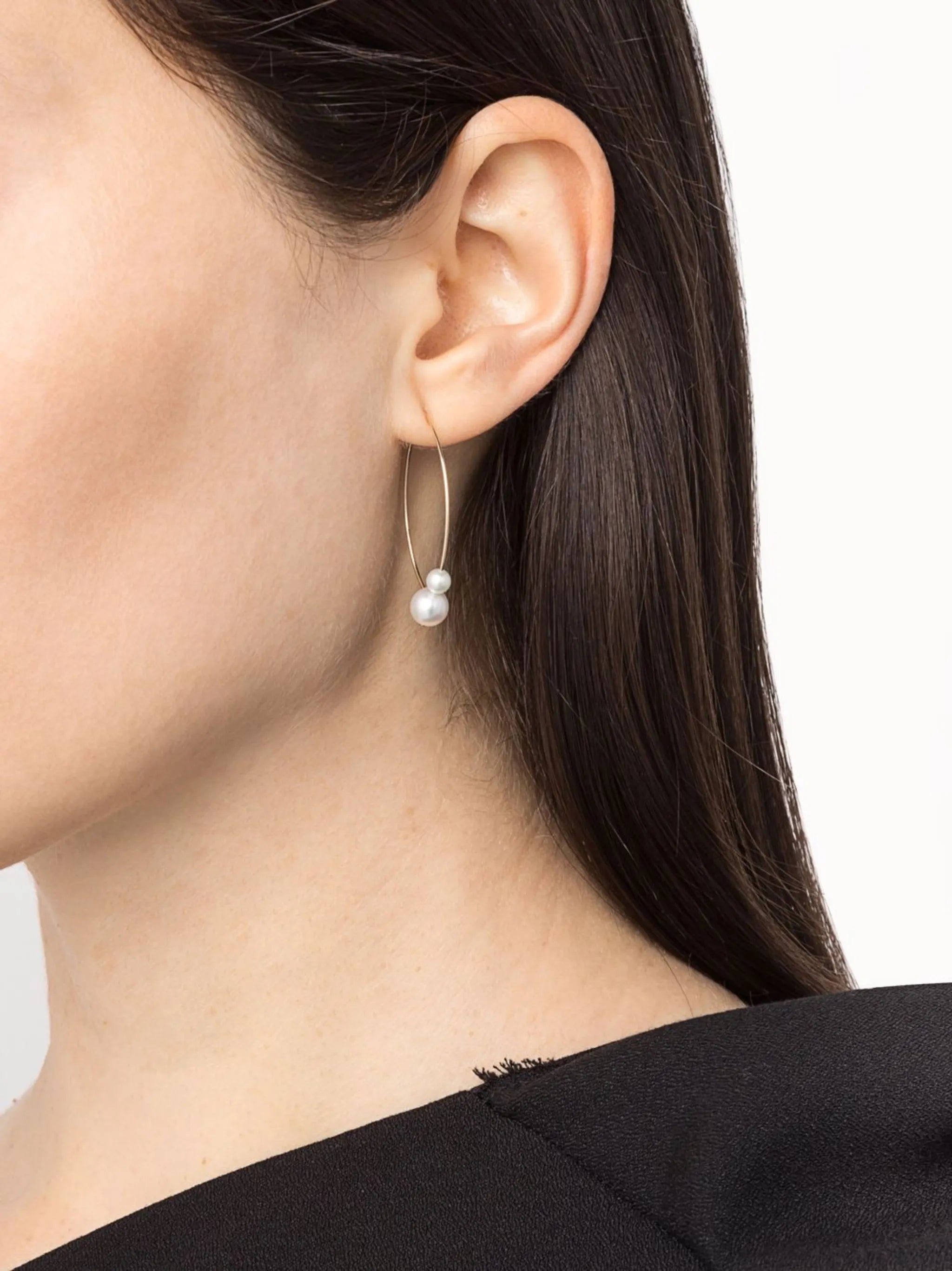 14kt yellow gold medium double pearl open marquis earrings