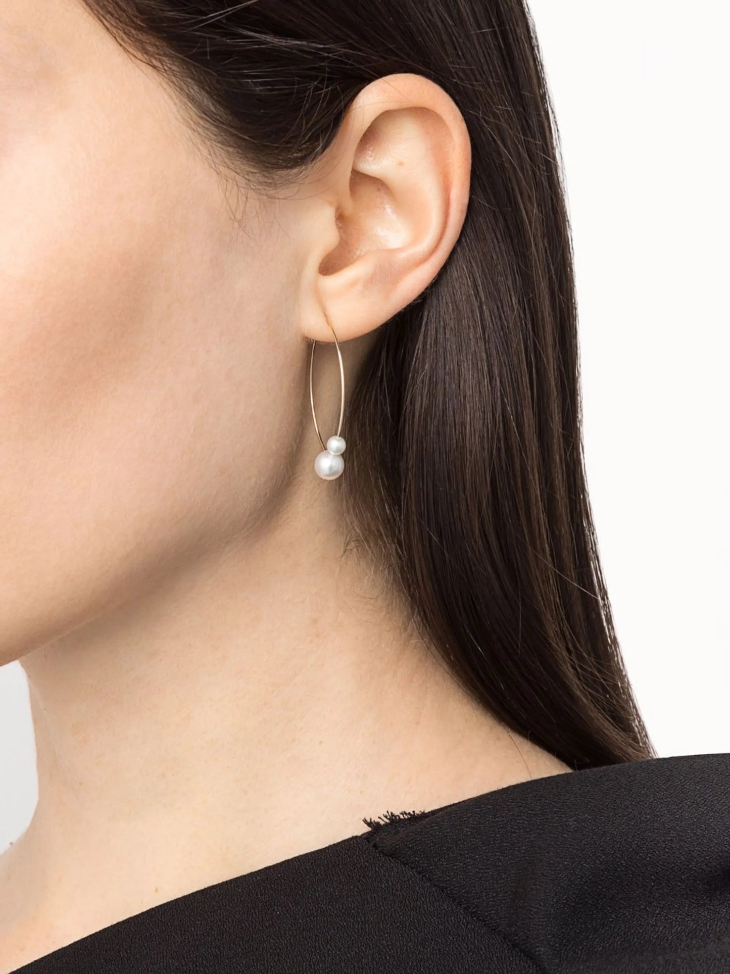 14kt yellow gold medium double pearl open marquis earrings