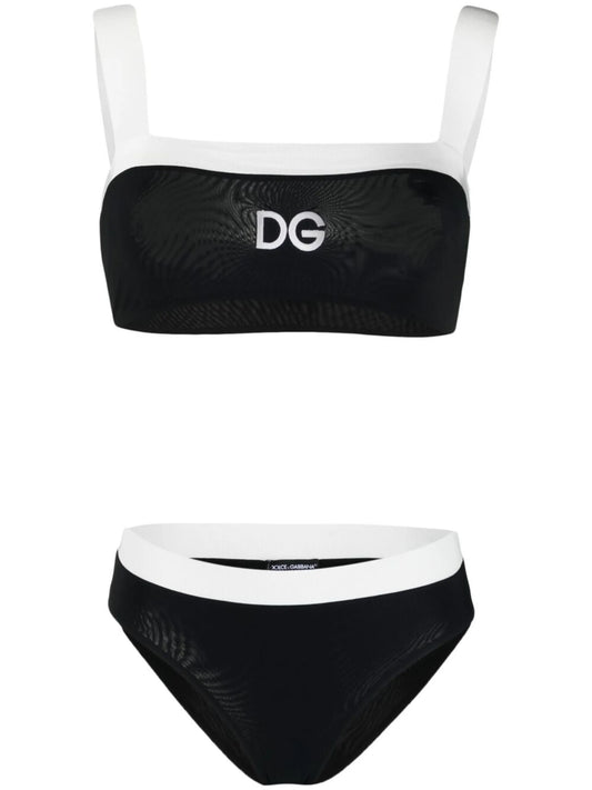 embroidered contrast-trim bikini