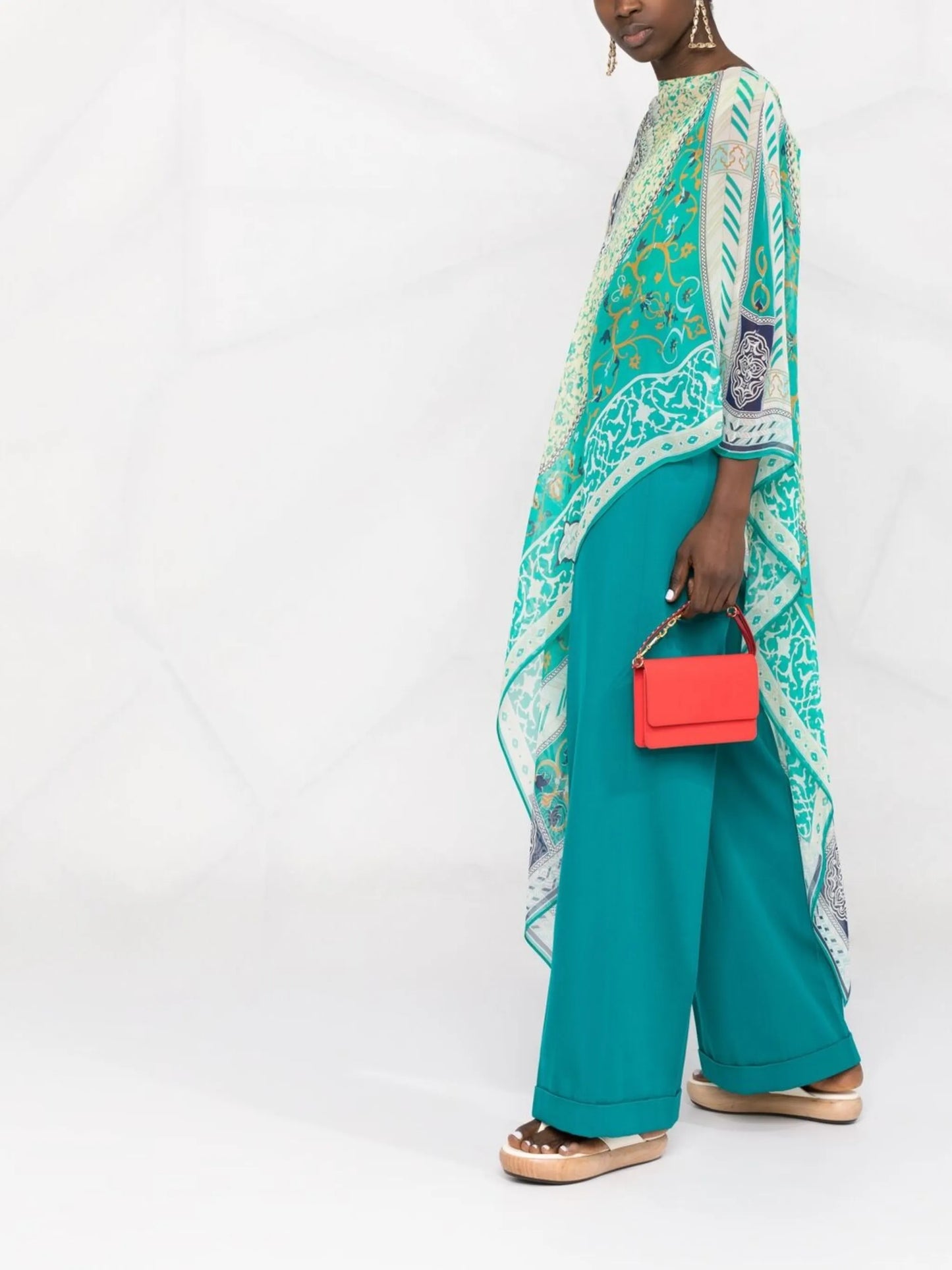 geometric-print silk poncho top
