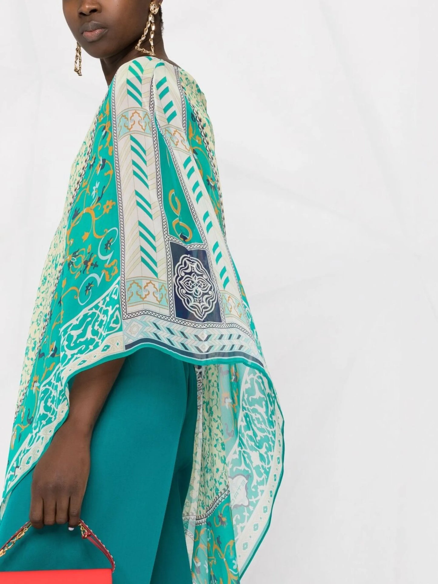 geometric-print silk poncho top
