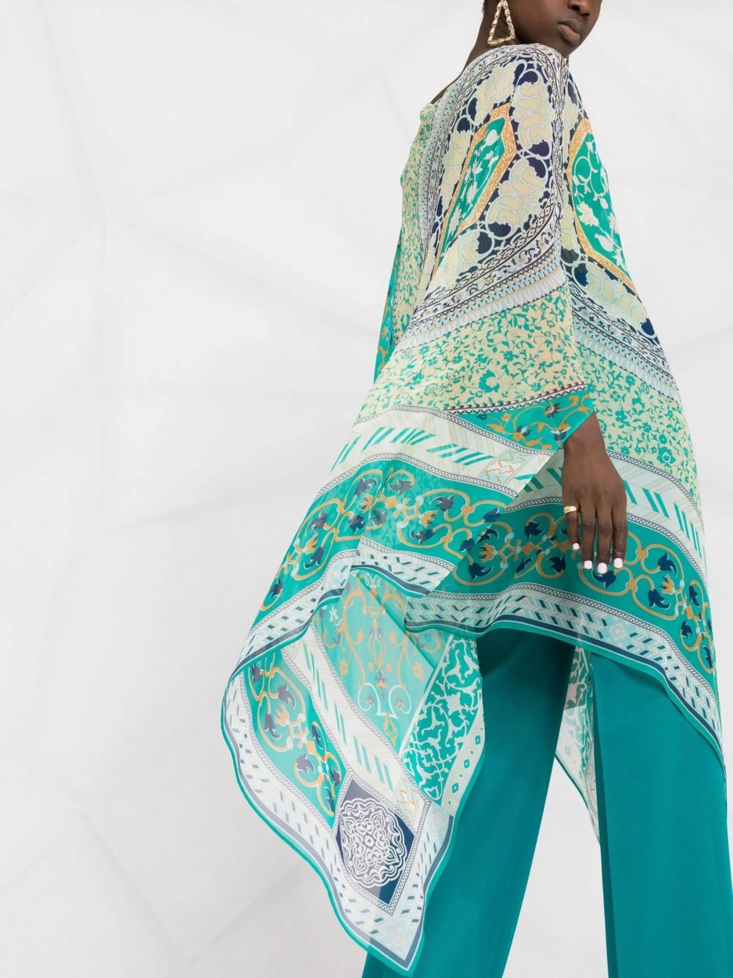 geometric-print silk poncho top