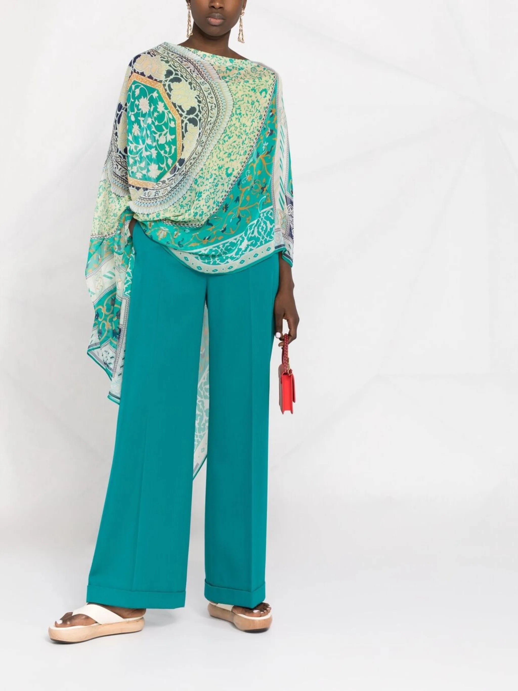 geometric-print silk poncho top