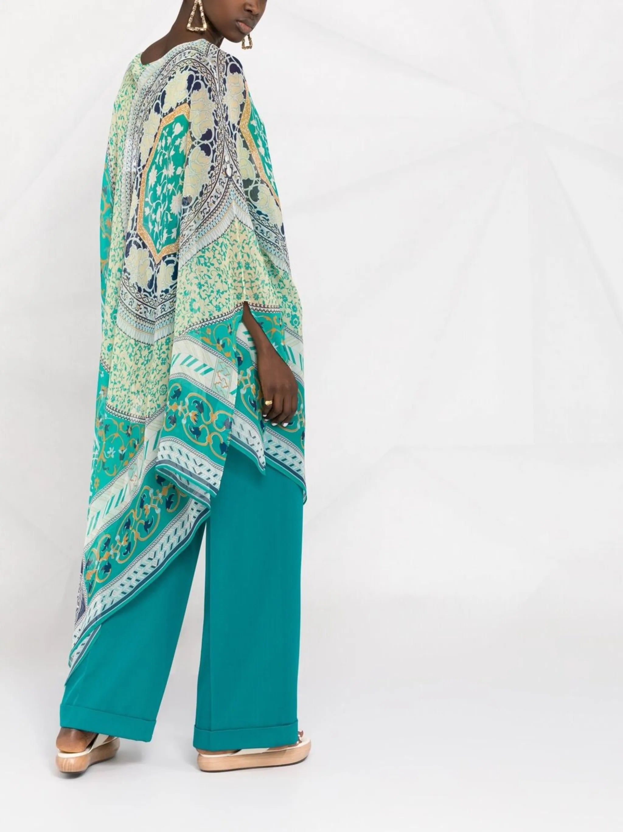 geometric-print silk poncho top