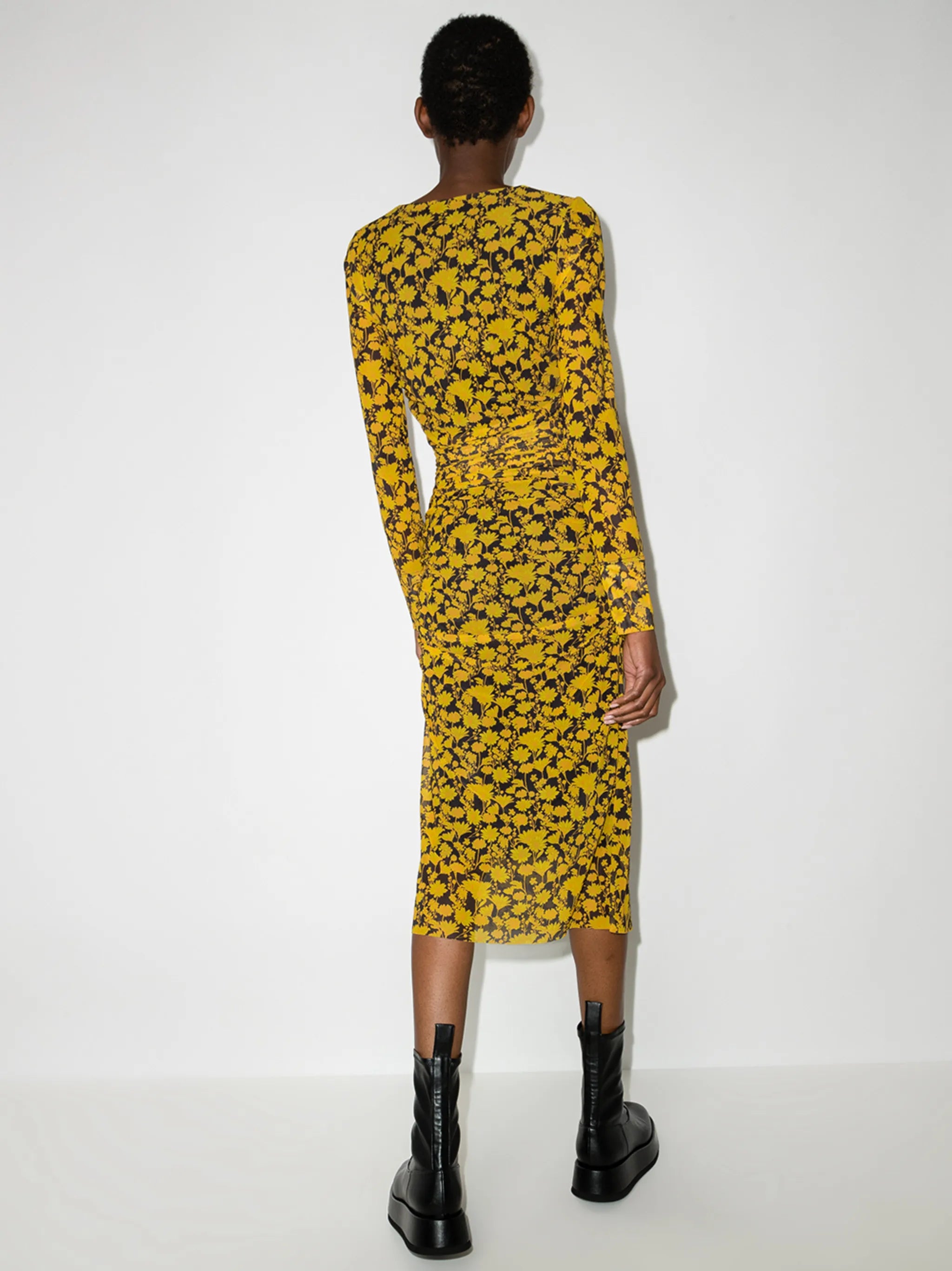 floral print long-sleeve midi dress