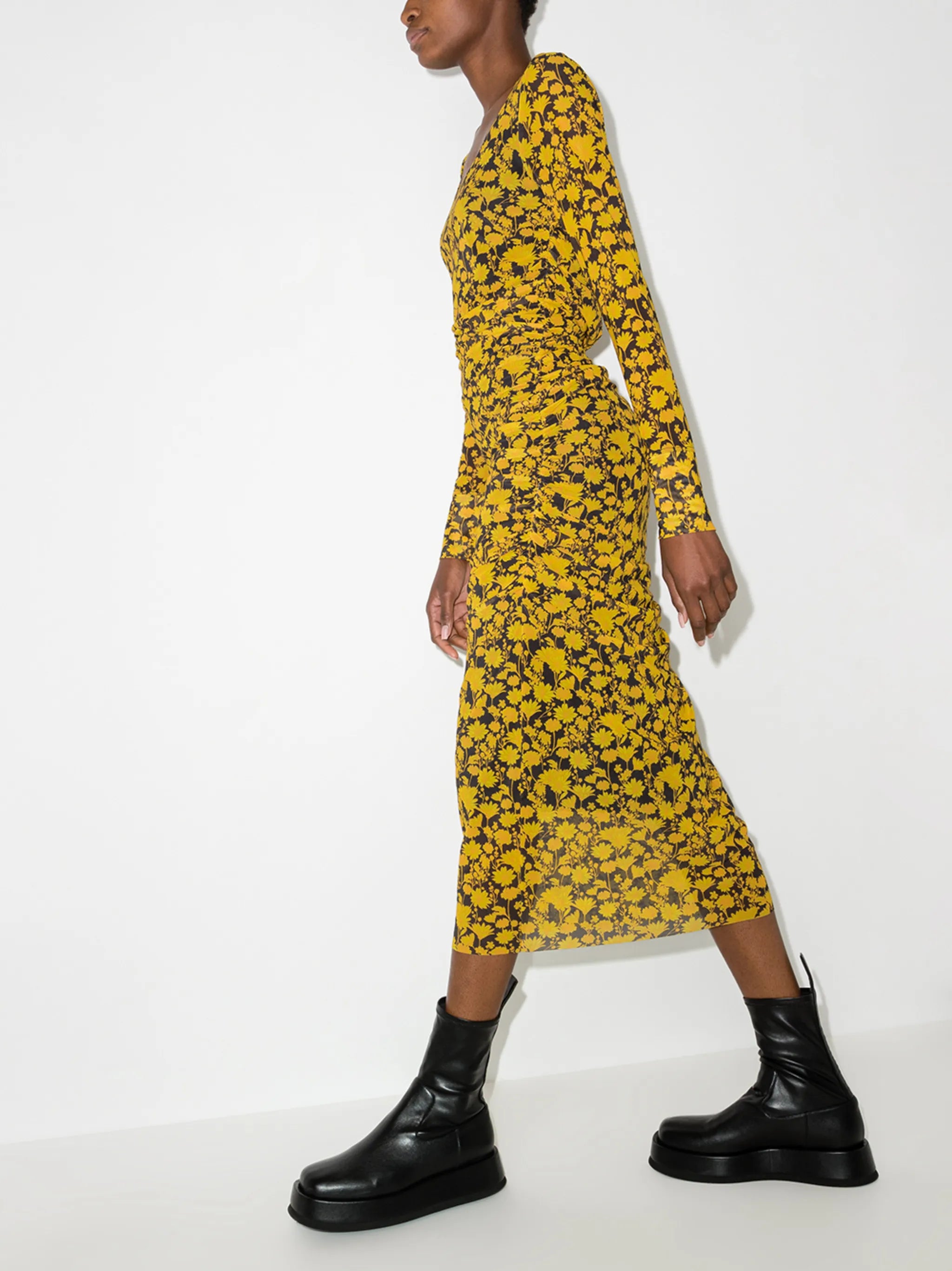 floral print long-sleeve midi dress