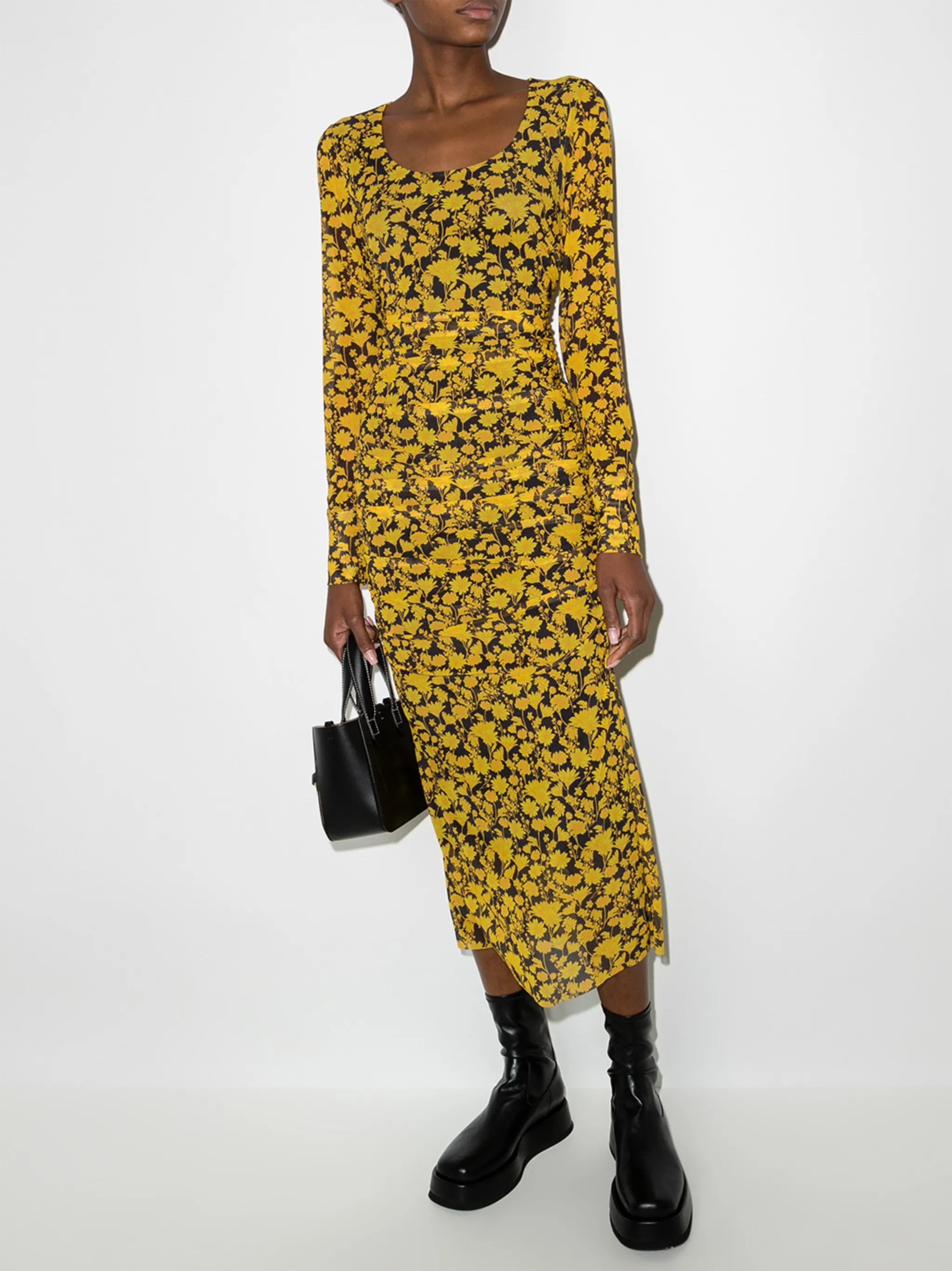 floral print long-sleeve midi dress