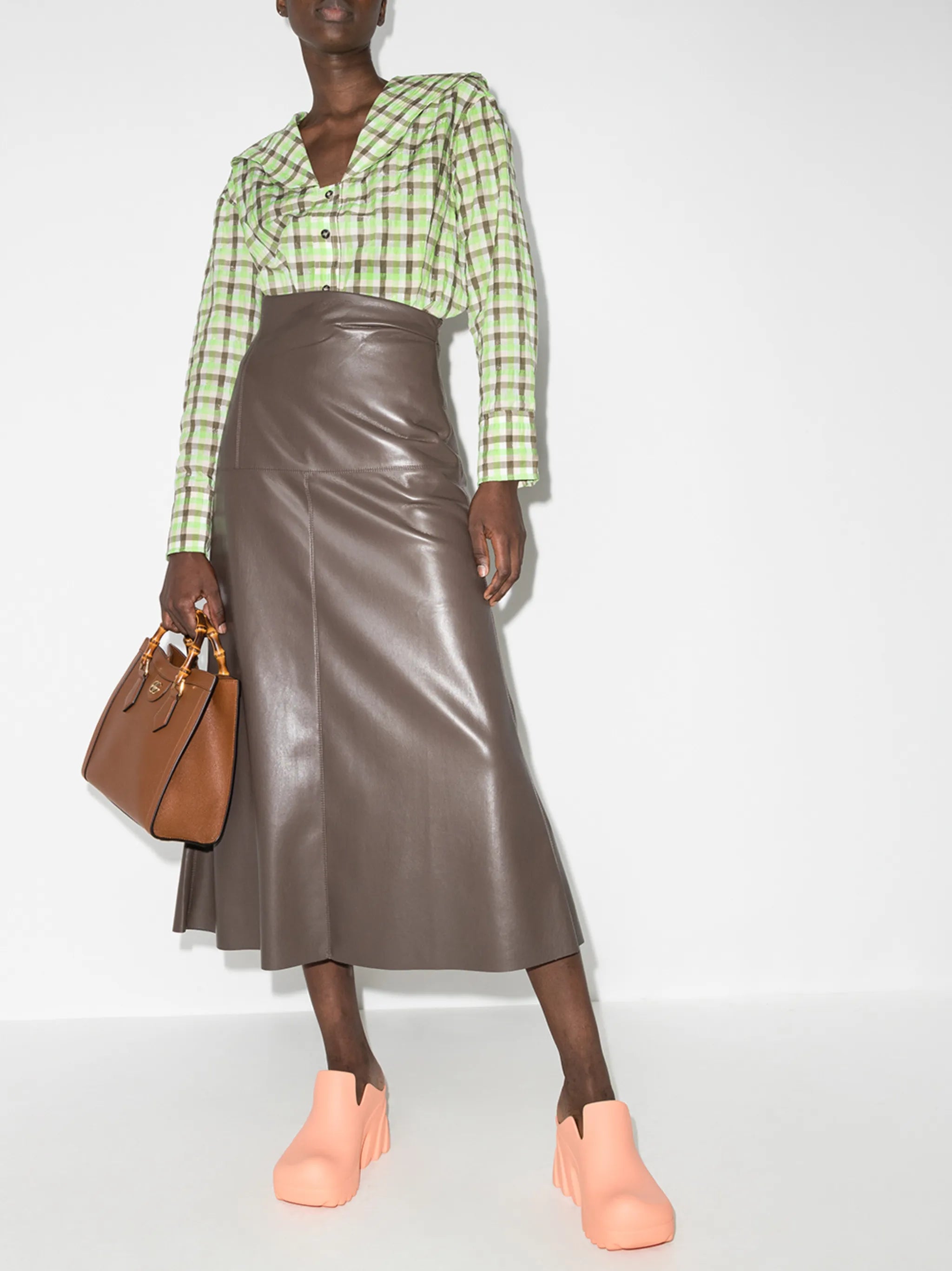 wide-collar checked shirt