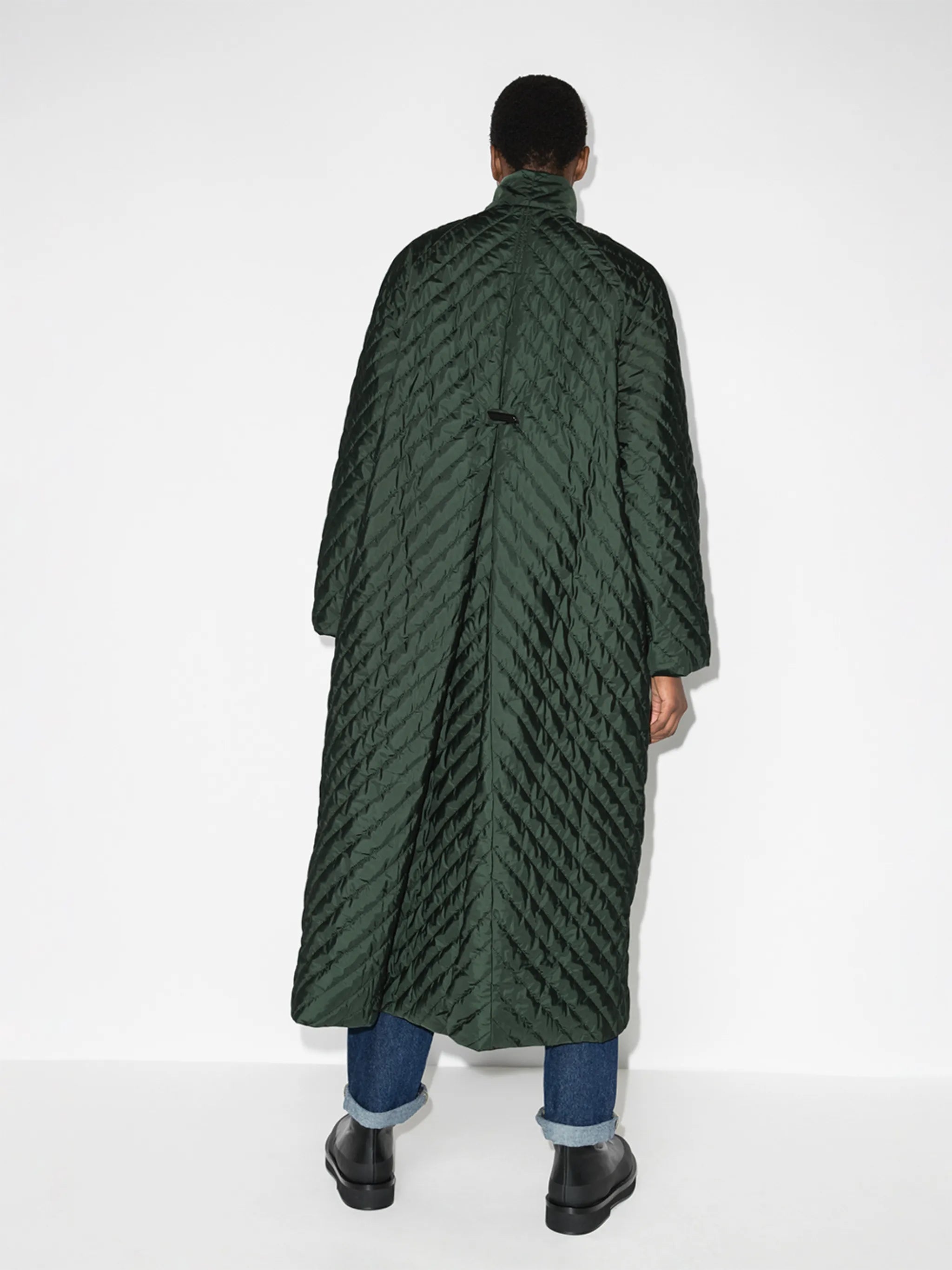 diamond-quilt long parka coat