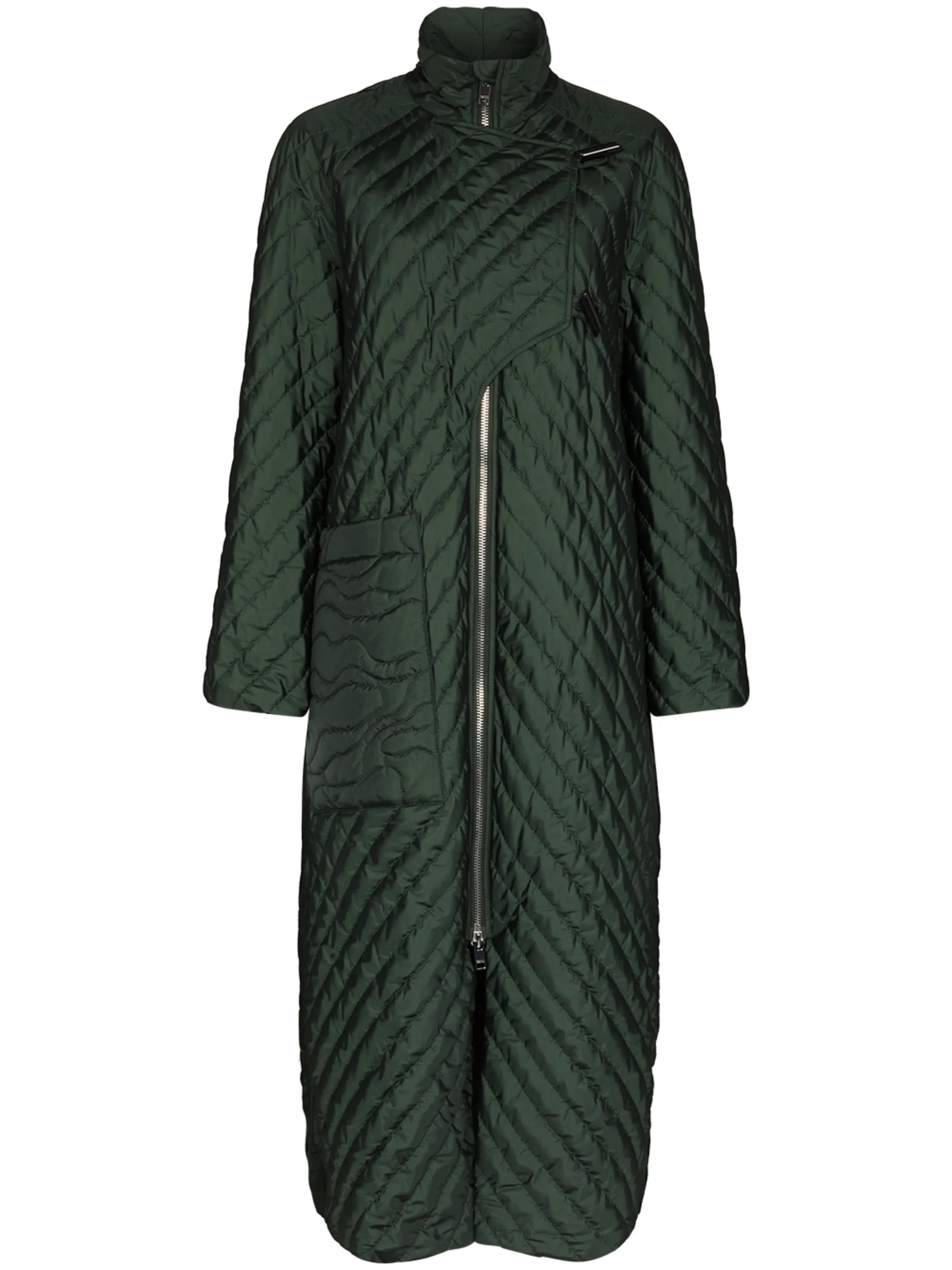 diamond-quilt long parka coat