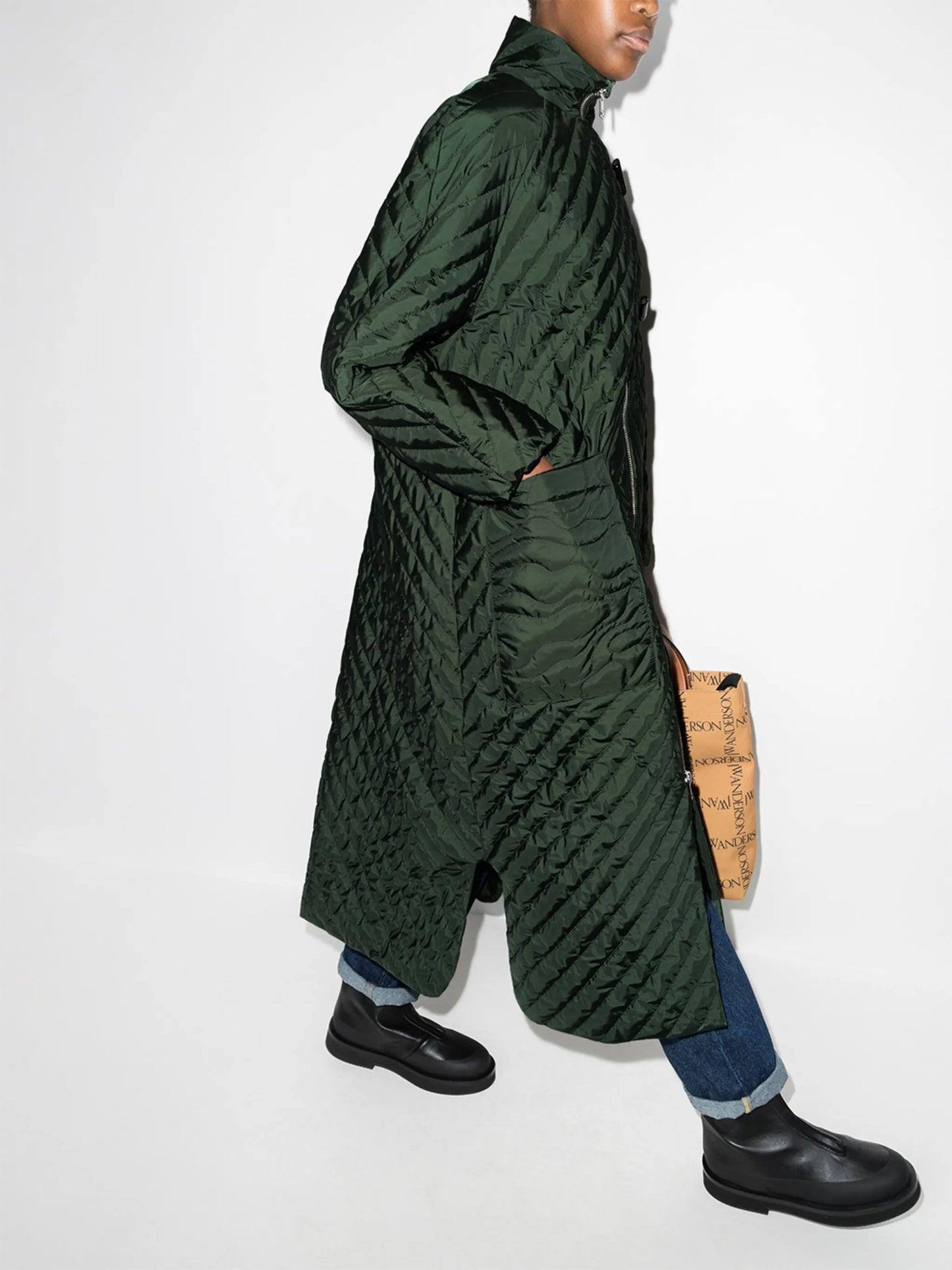 diamond-quilt long parka coat