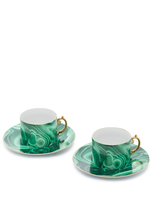 set of 2 Malachite tea cup and saucer