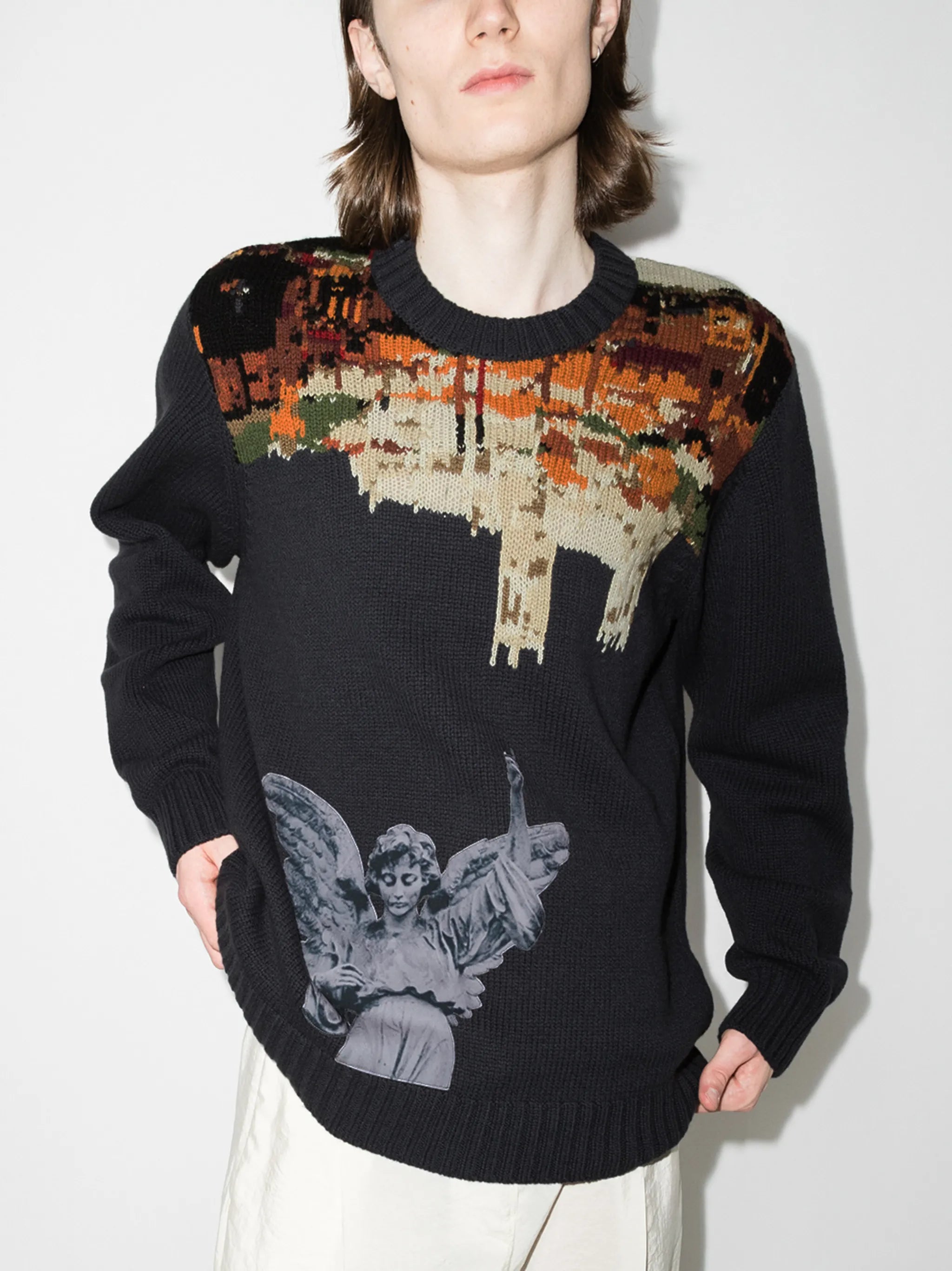sculpture-print intarsia jumper