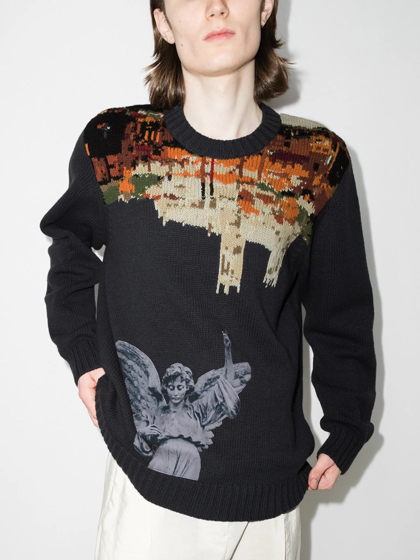 sculpture-print intarsia jumper