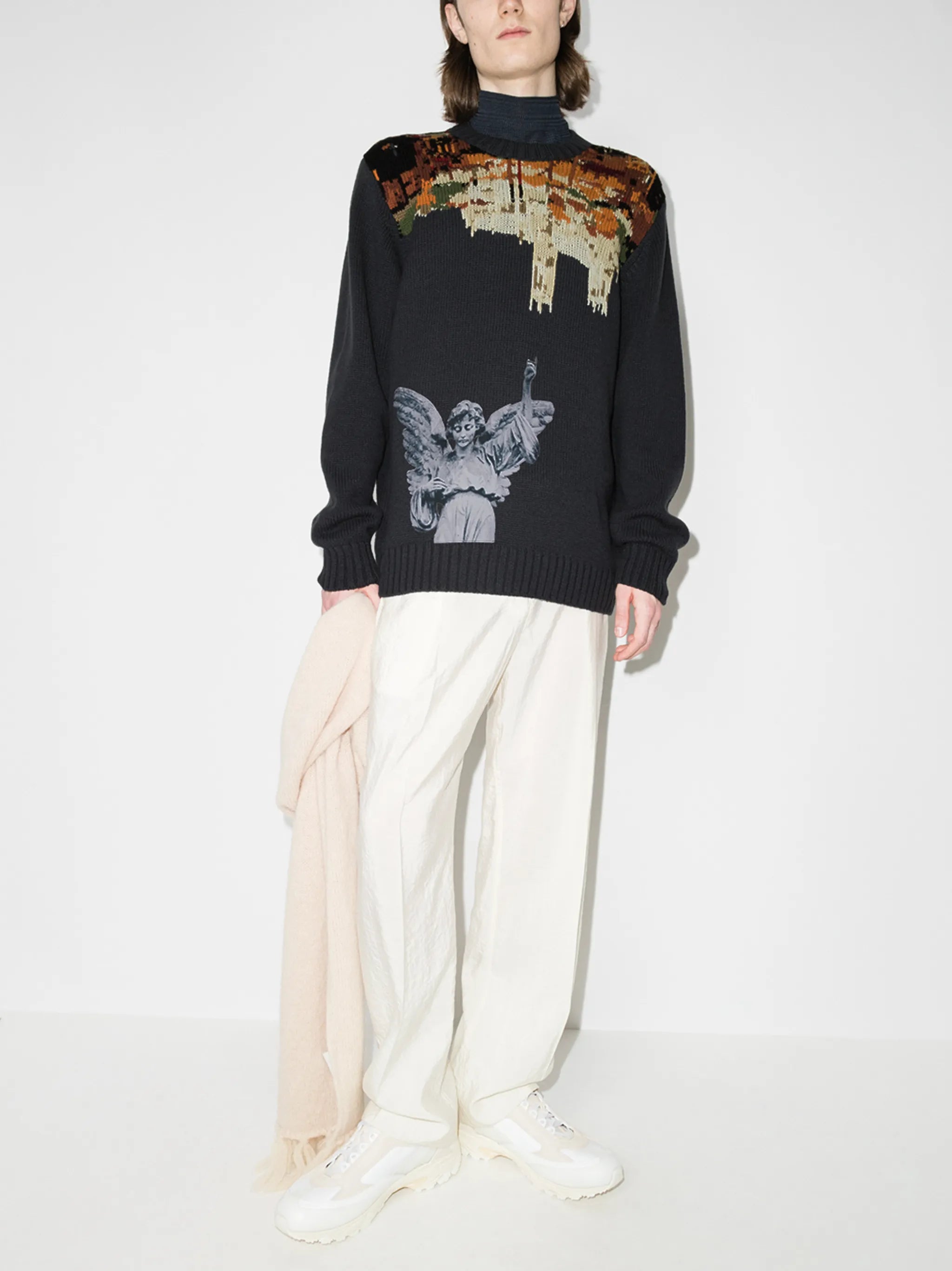 sculpture-print intarsia jumper