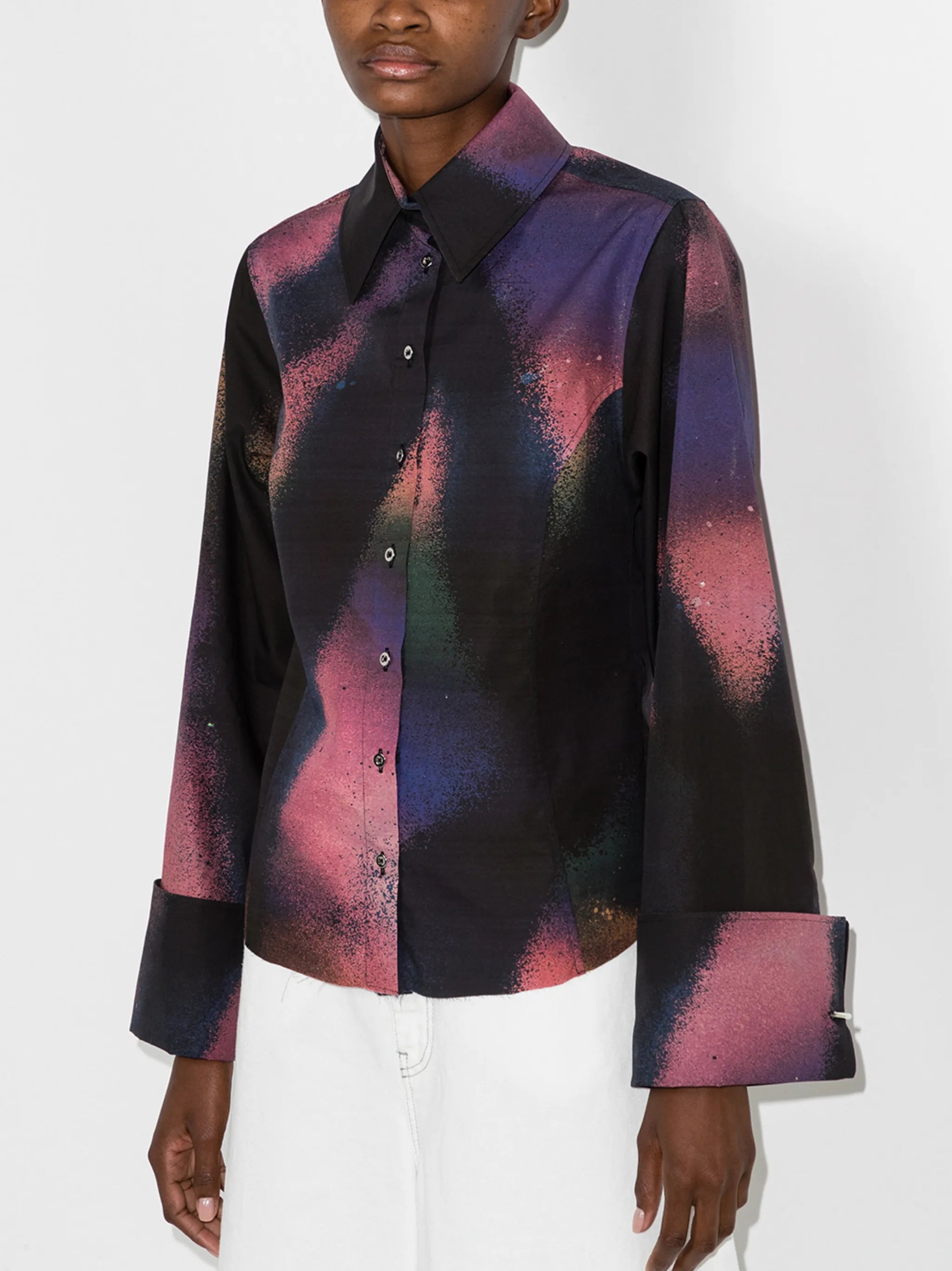 abstract print turn cuffs shirt