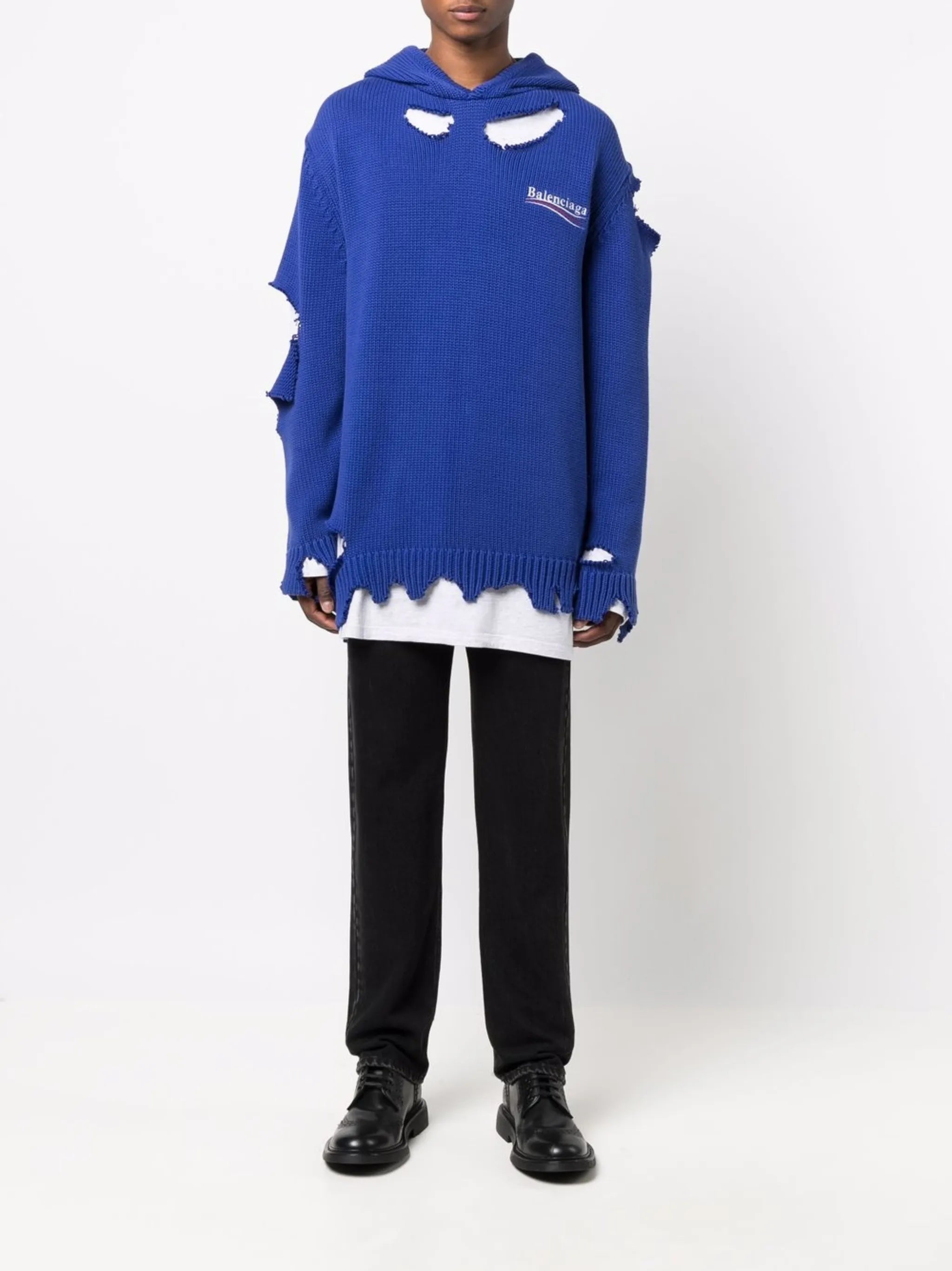 distressed-effect embroidered-logo hoodie