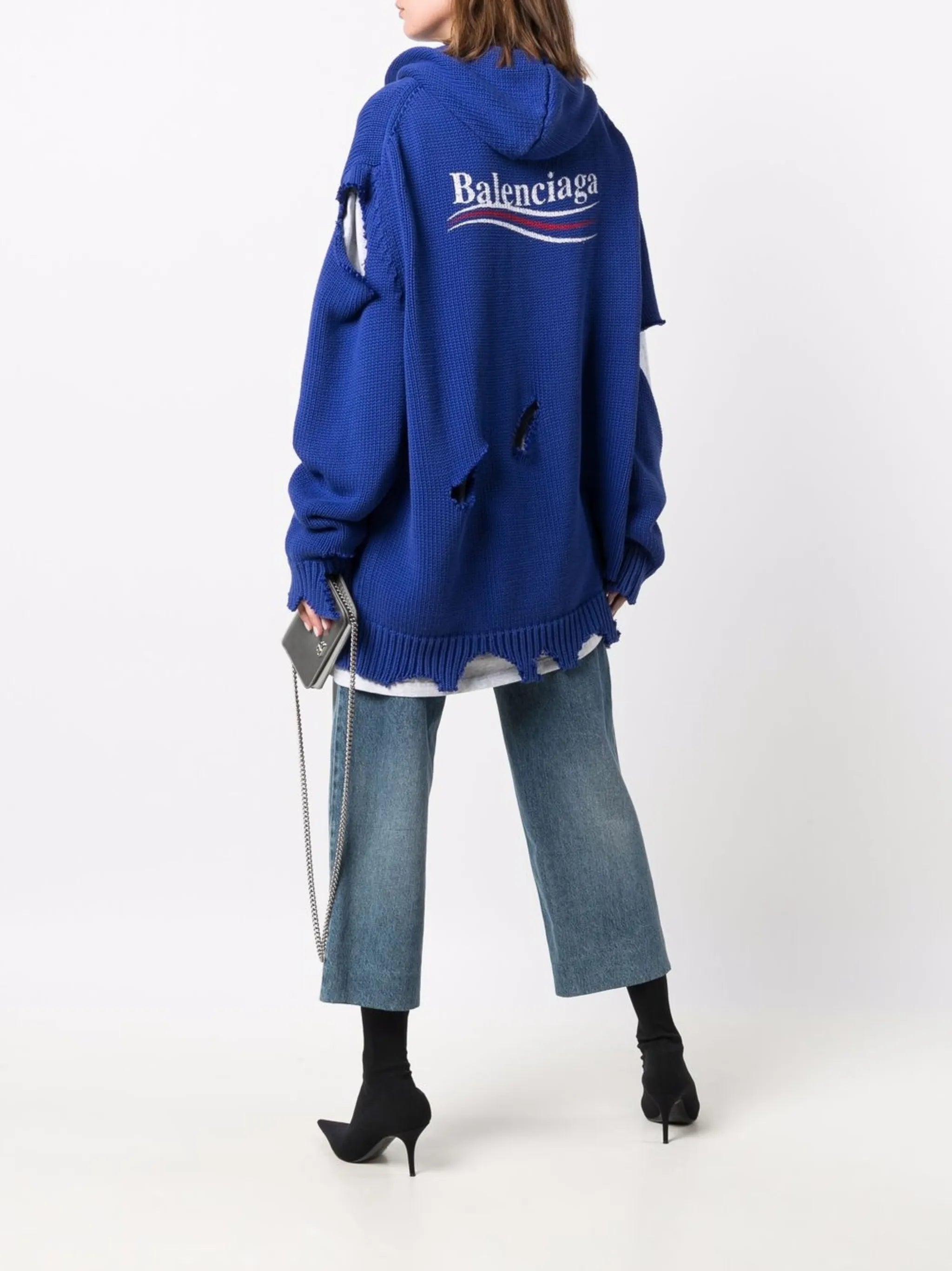 distressed-effect embroidered-logo hoodie