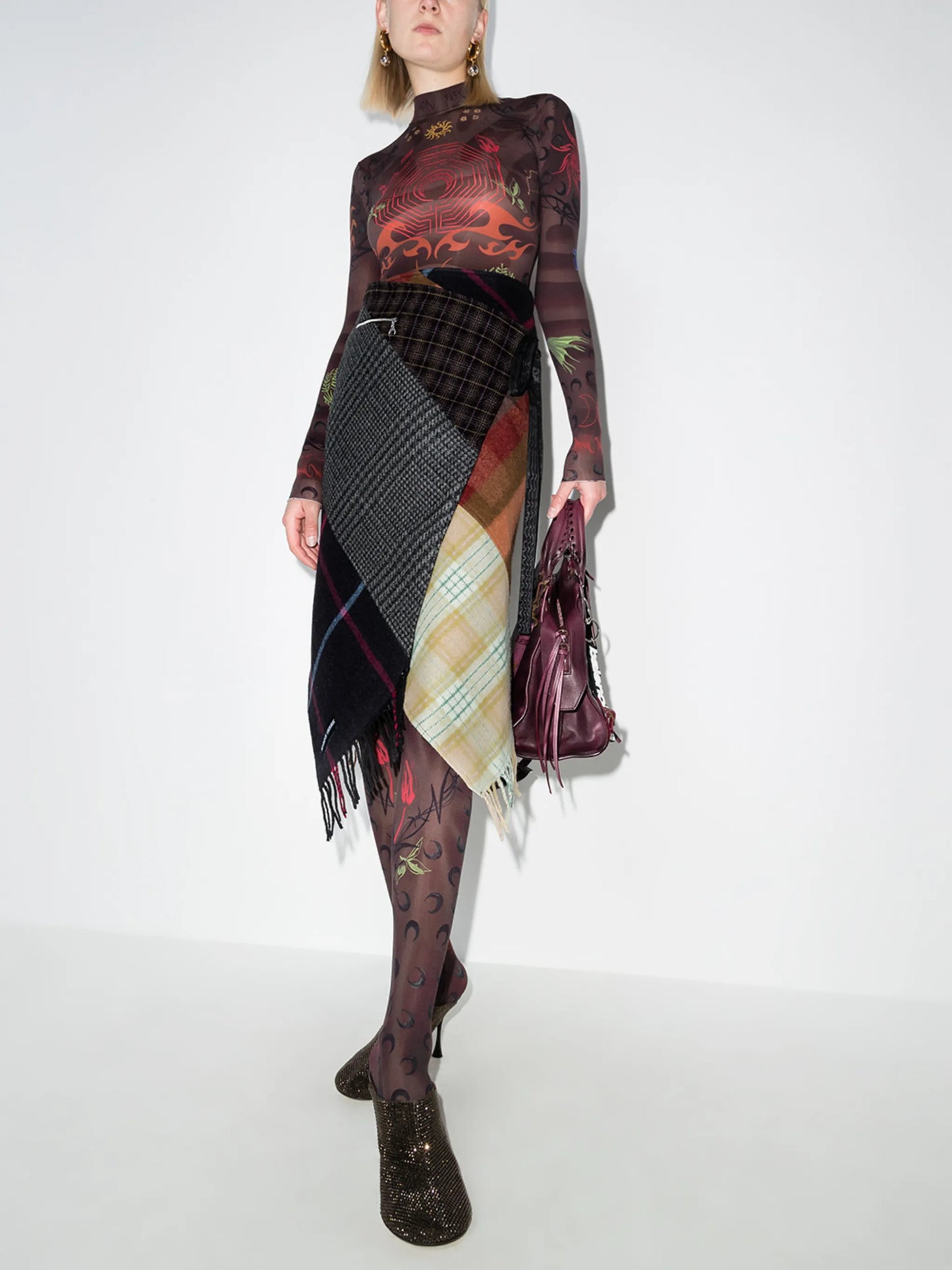 check-pattern wraparound skirt
