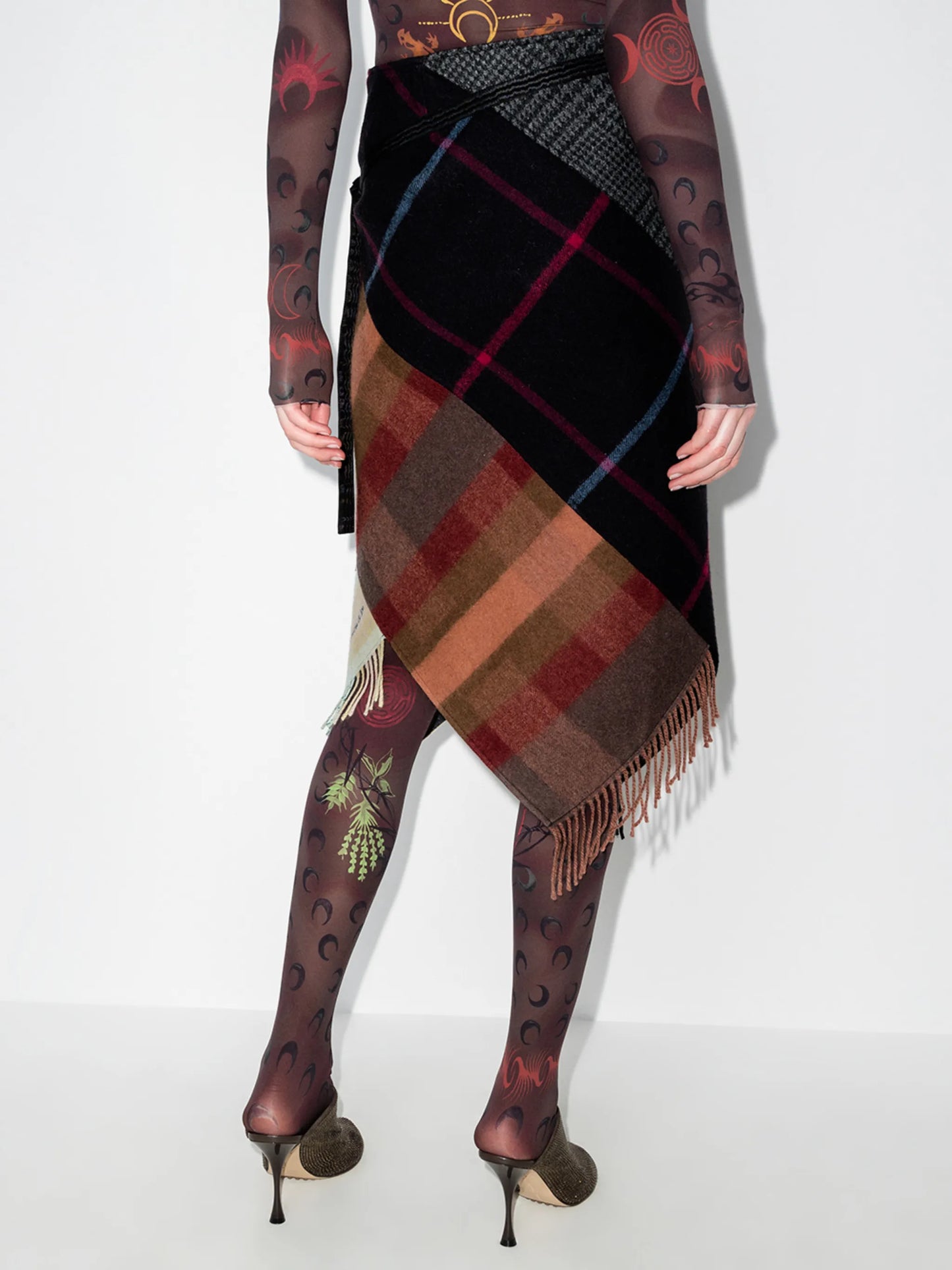 check-pattern wraparound skirt