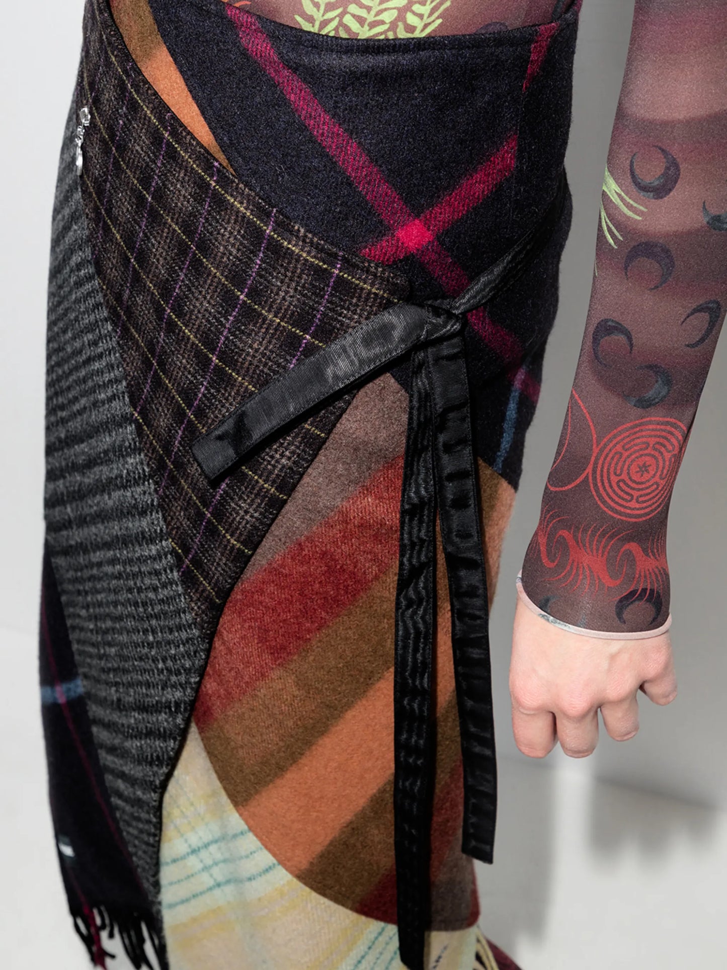 check-pattern wraparound skirt