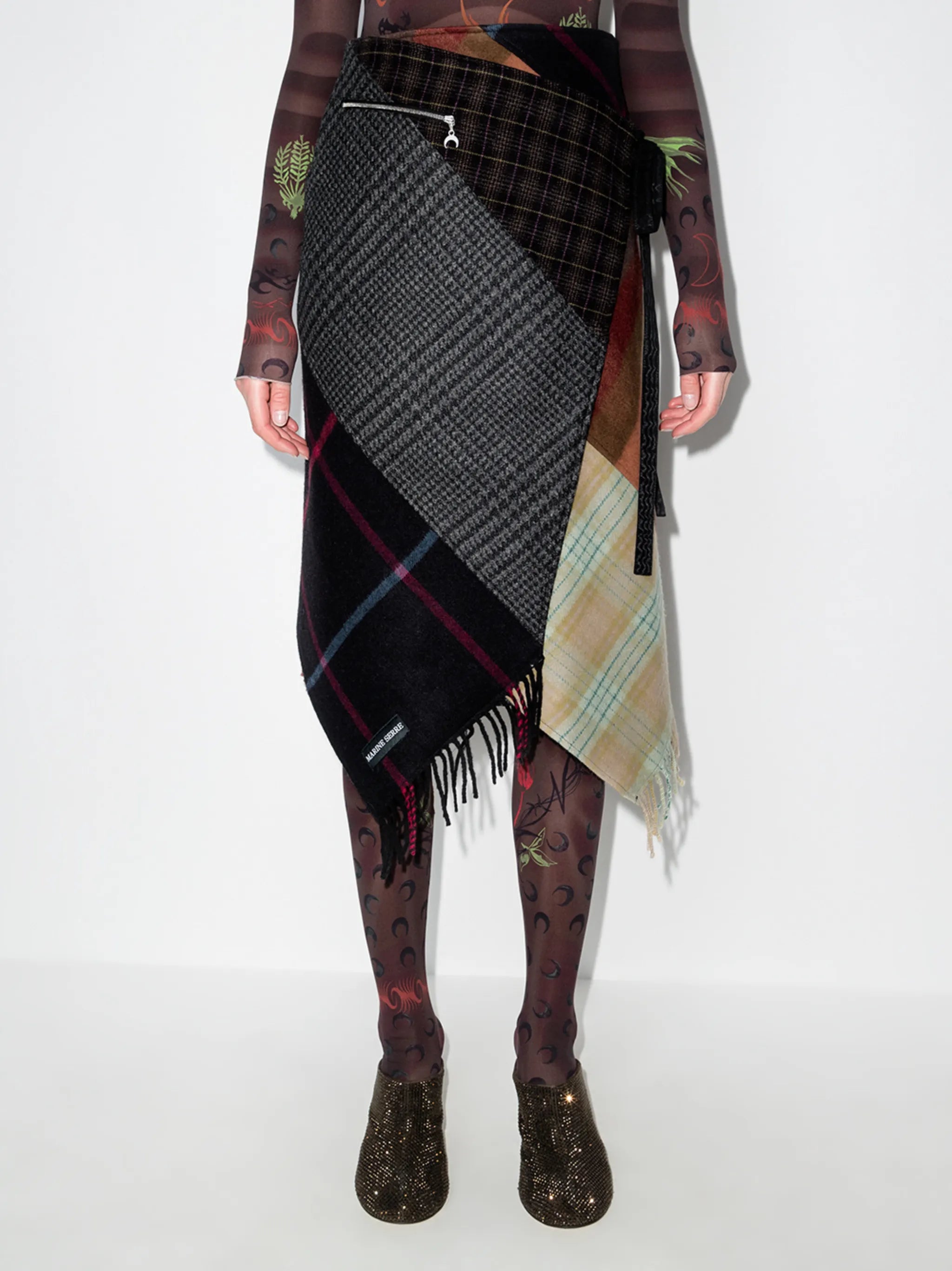 check-pattern wraparound skirt