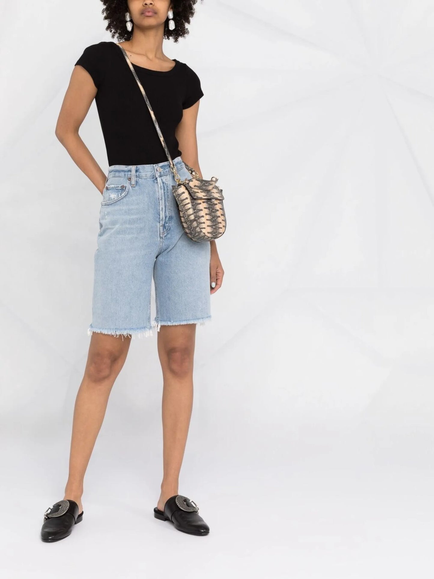 high-rise knee-length jeans