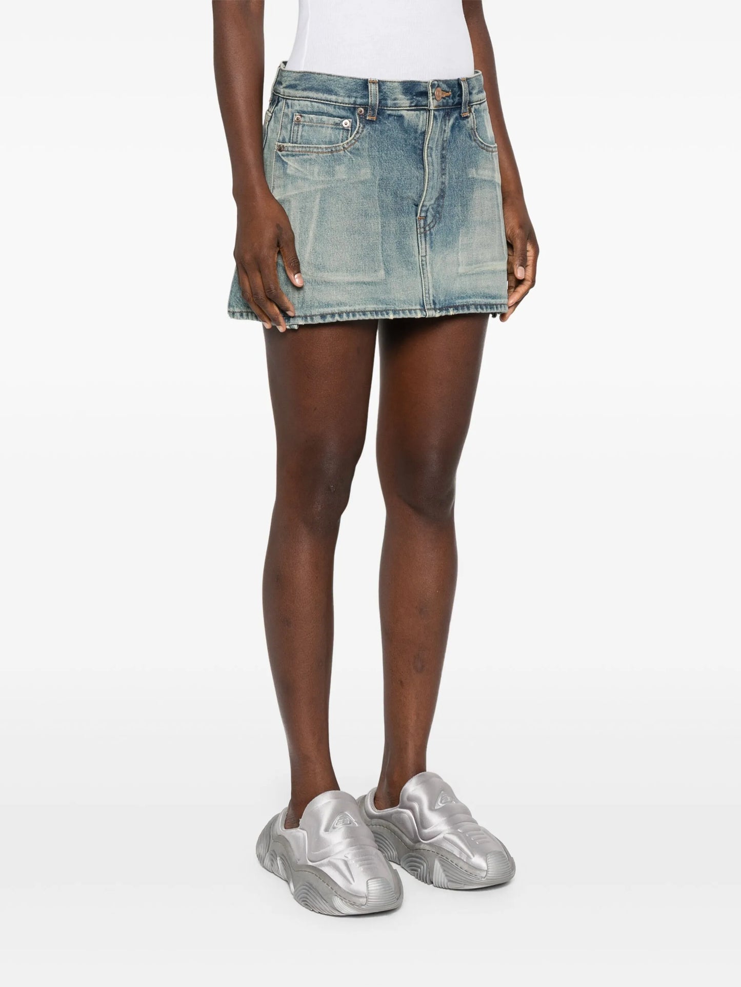 distressed denim skirt