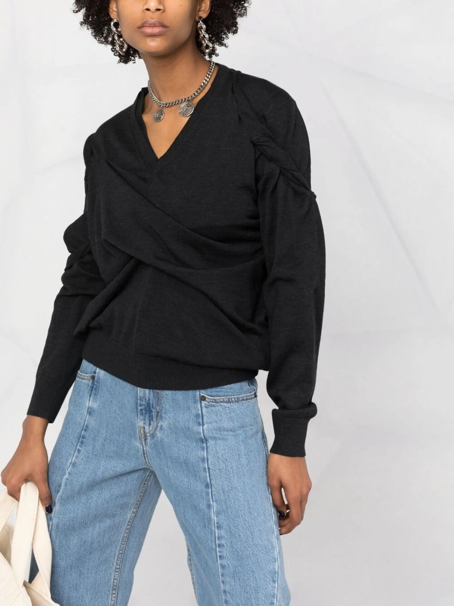 V-neck ruched jumper