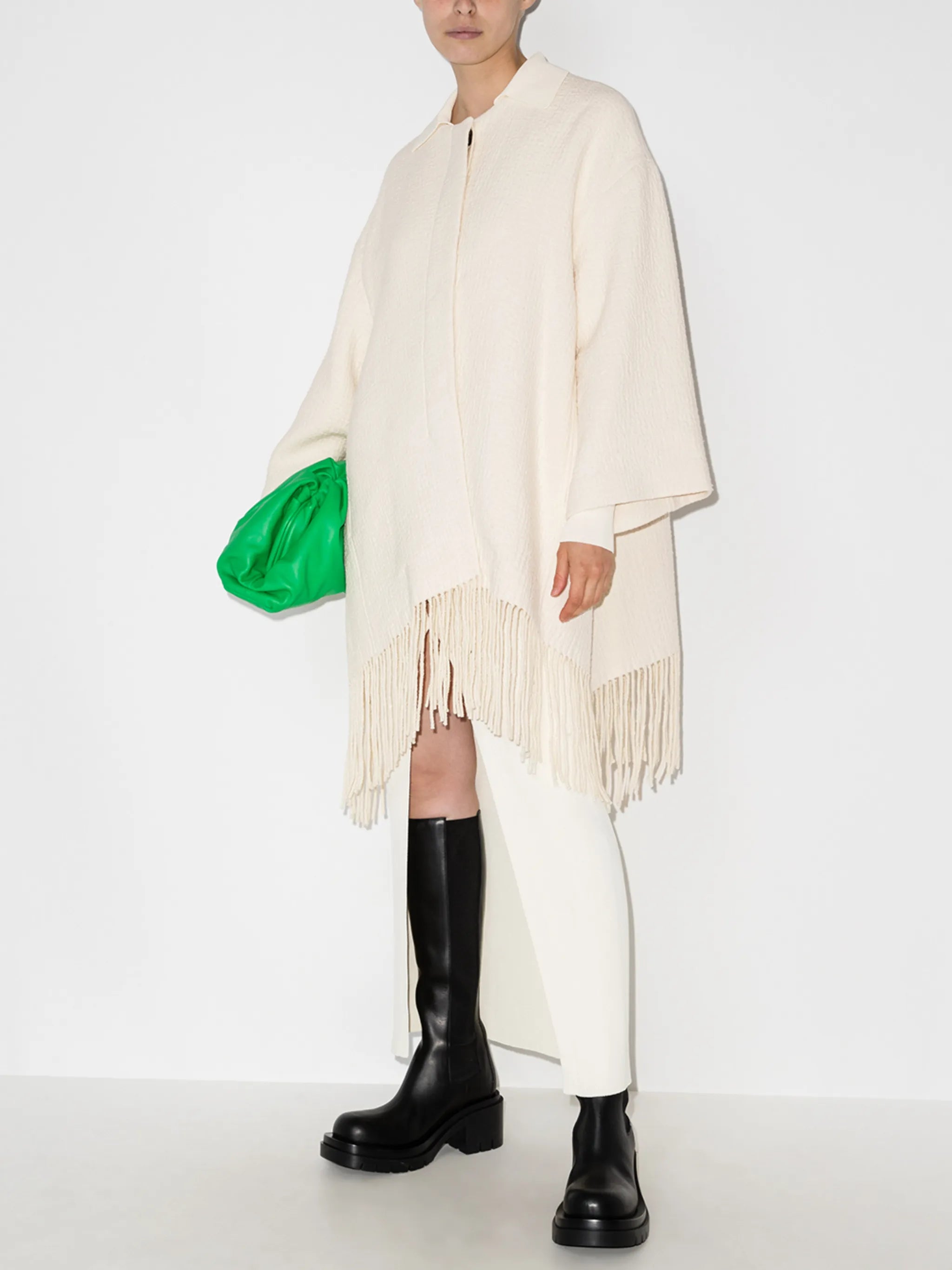 fringed-hem textured cape