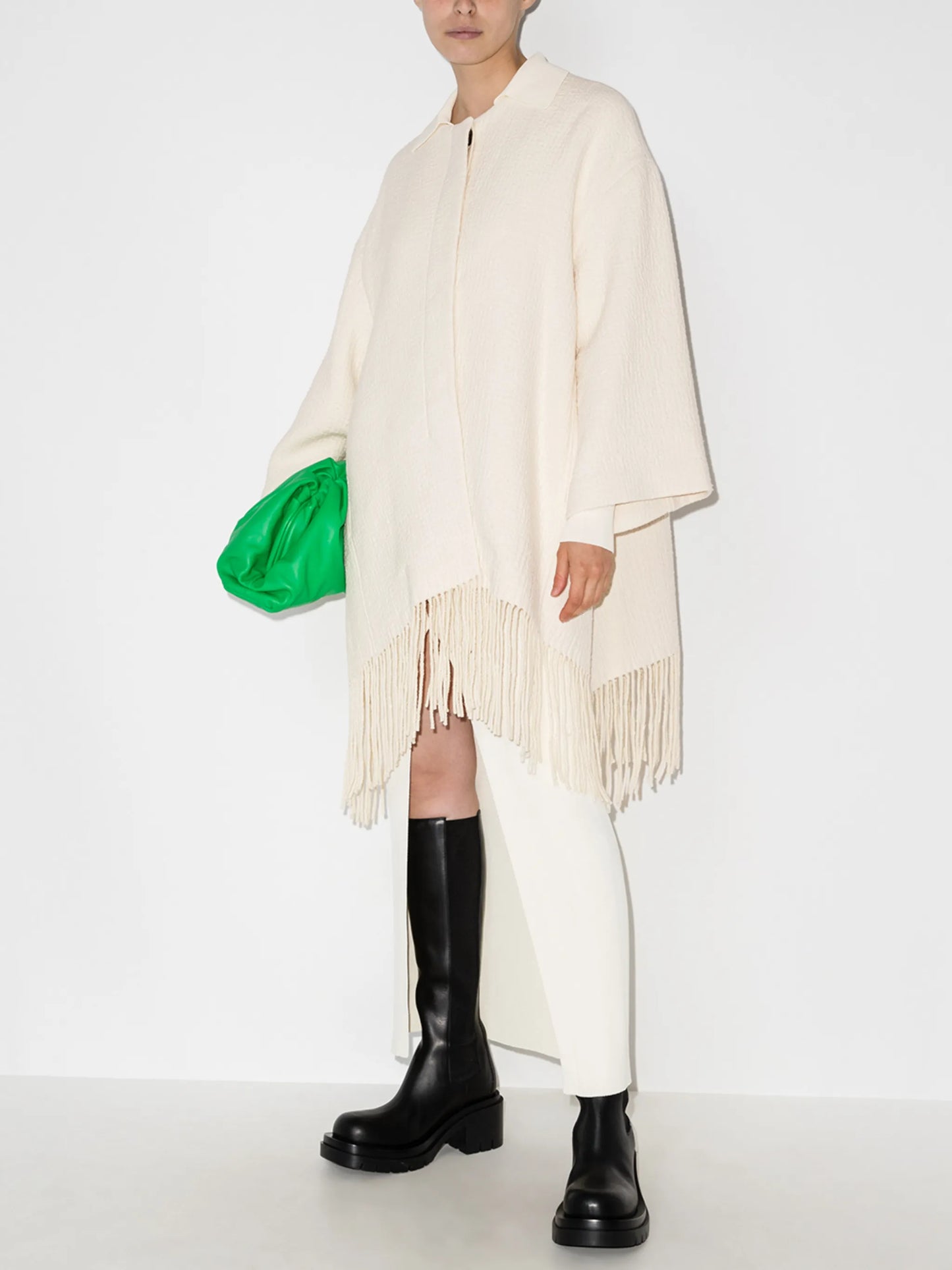 fringed-hem textured cape