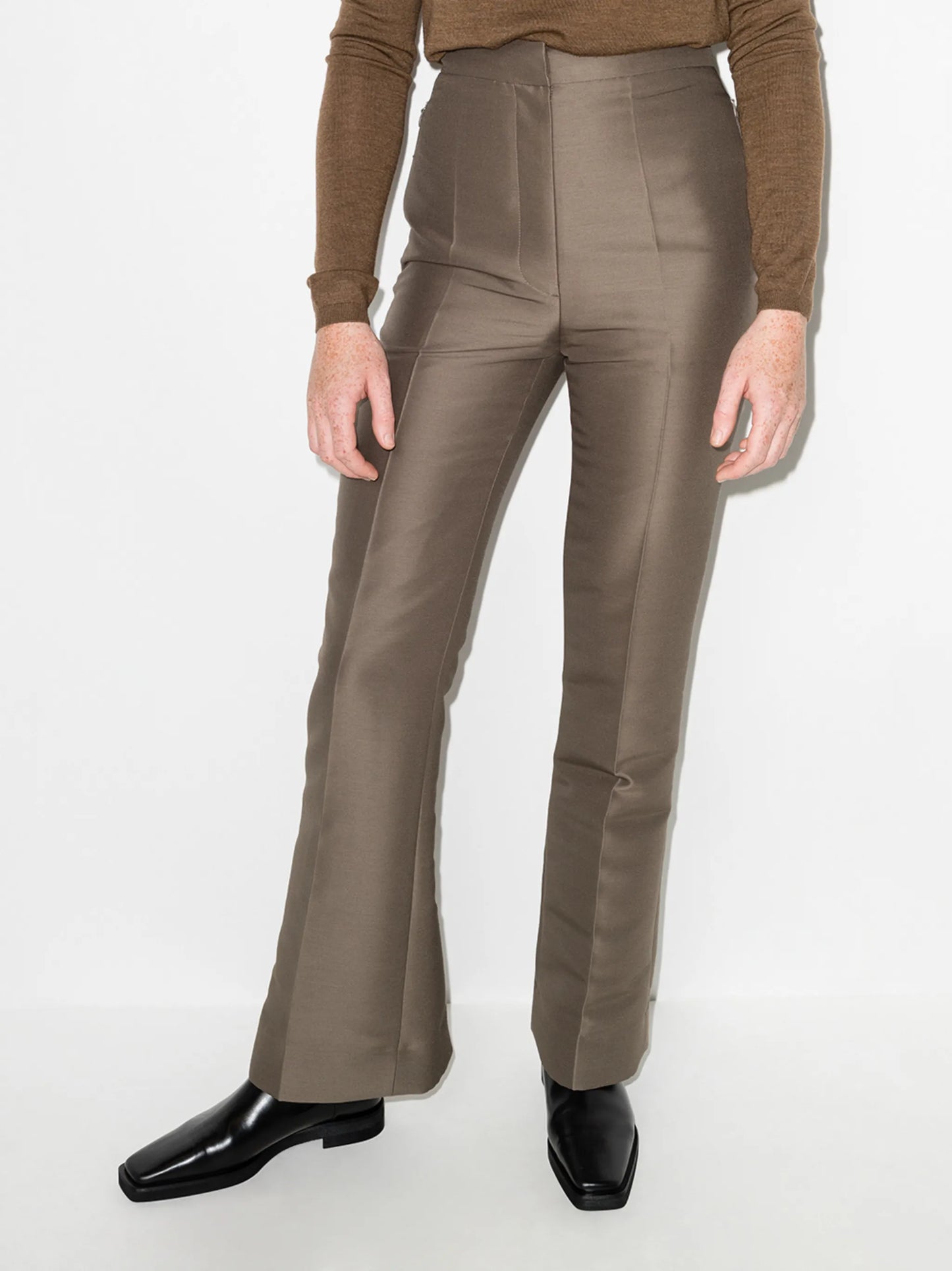high-rise slim-fit trousers