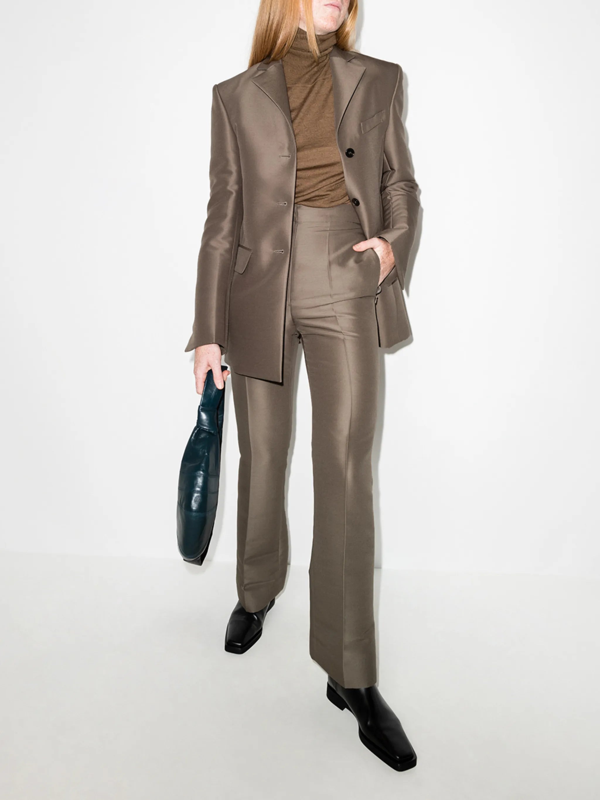 high-rise slim-fit trousers