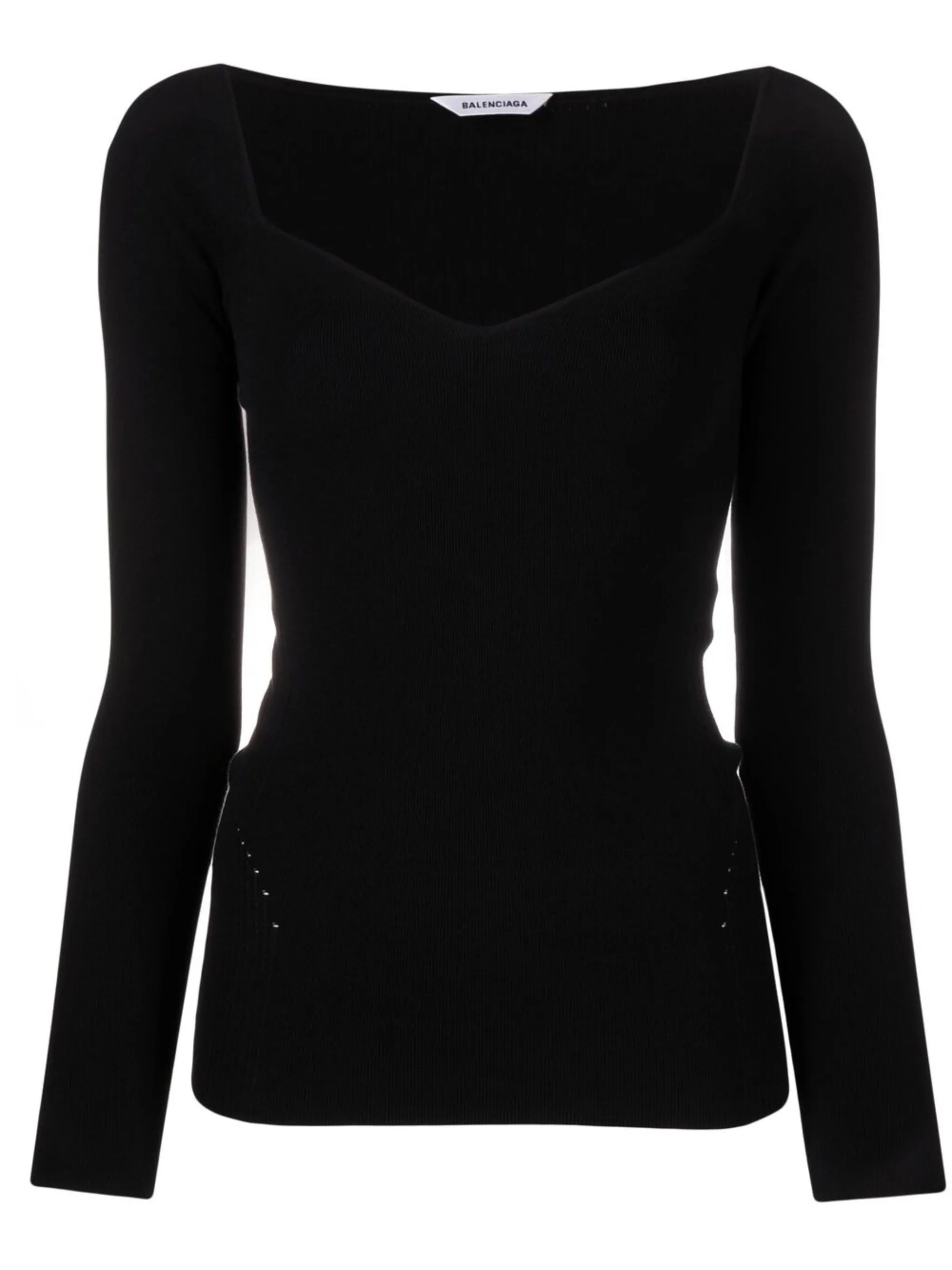 sweetheart-neck ribbed-knit top