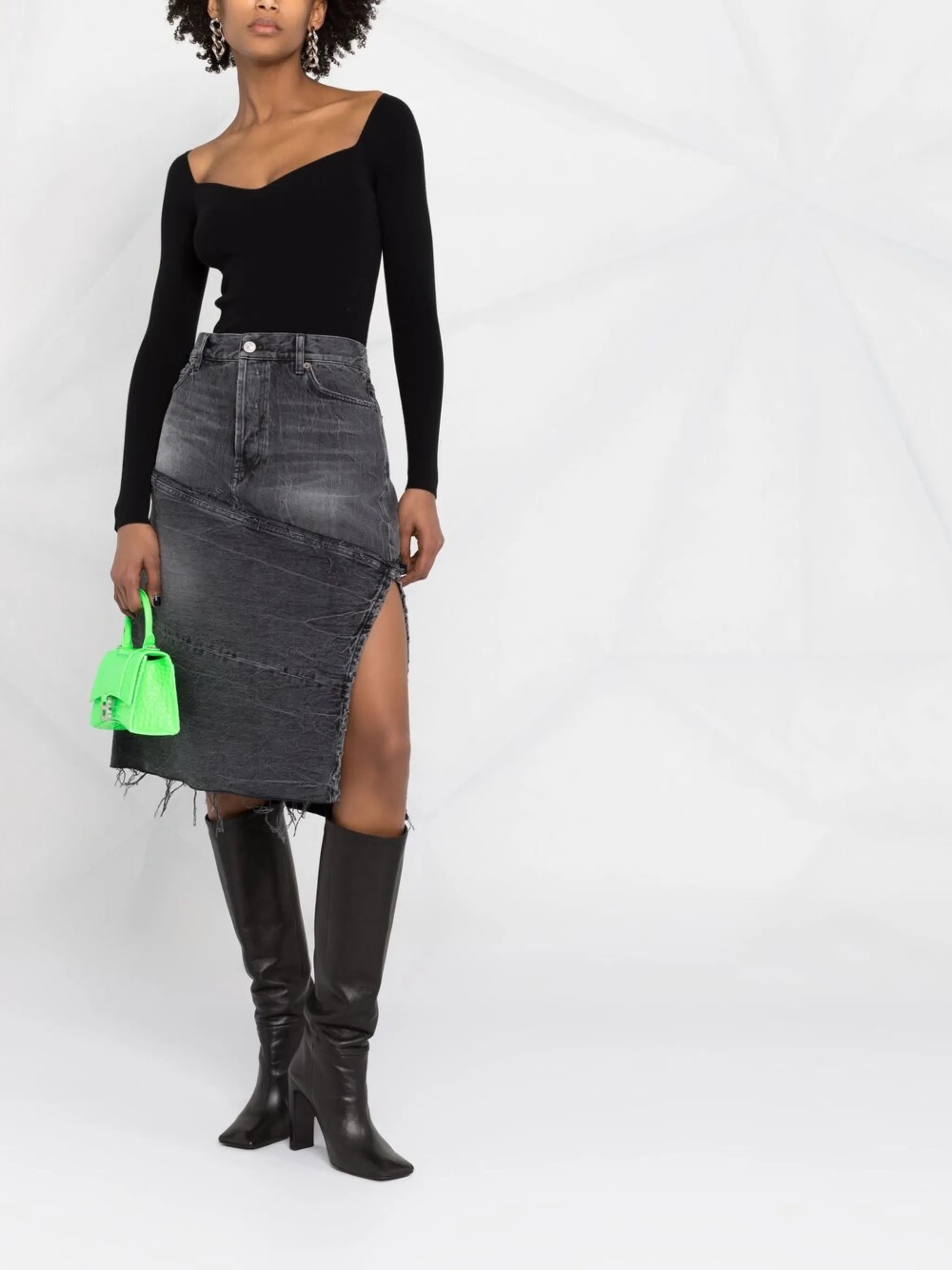 sweetheart-neck ribbed-knit top