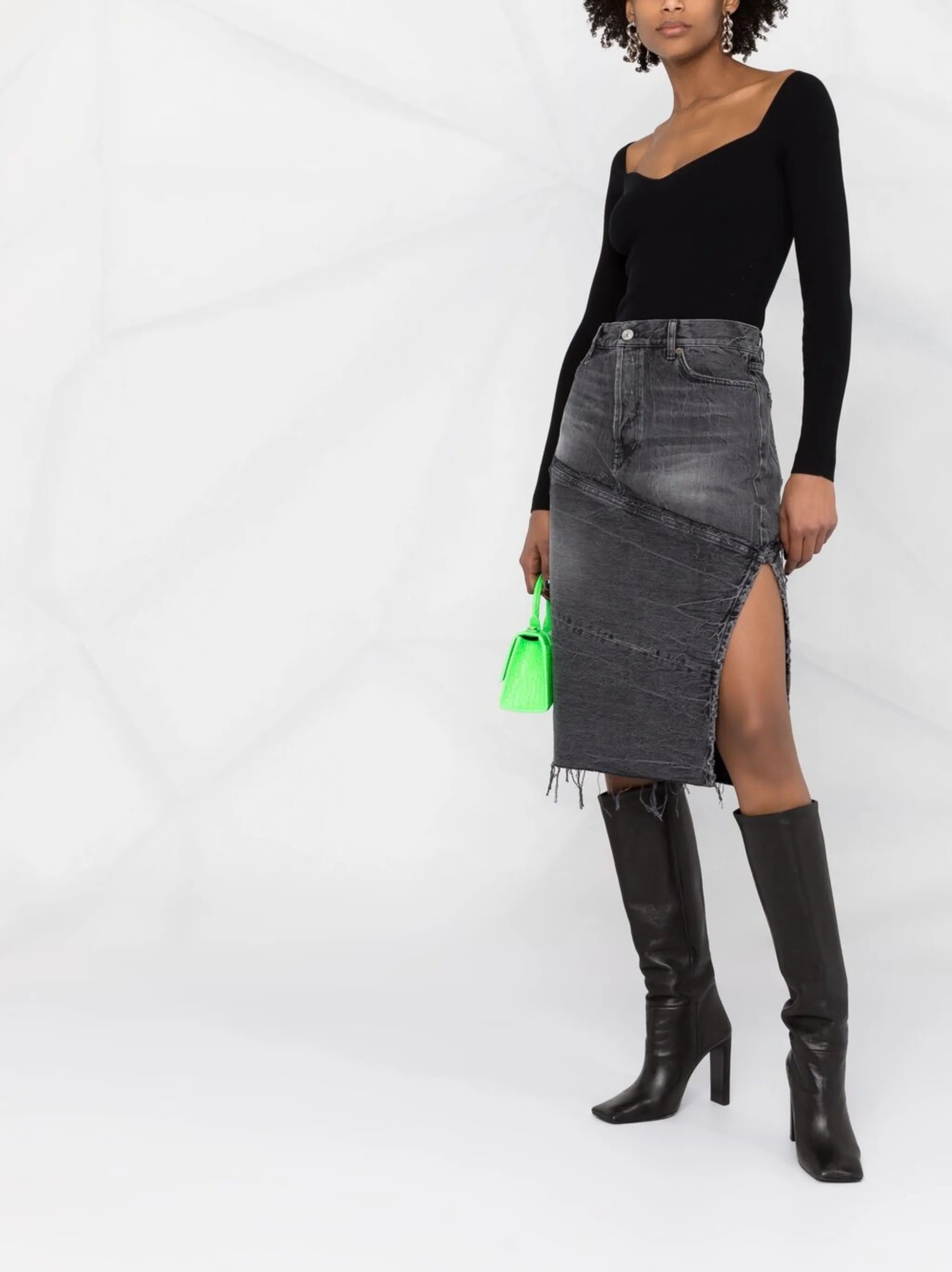 sweetheart-neck ribbed-knit top