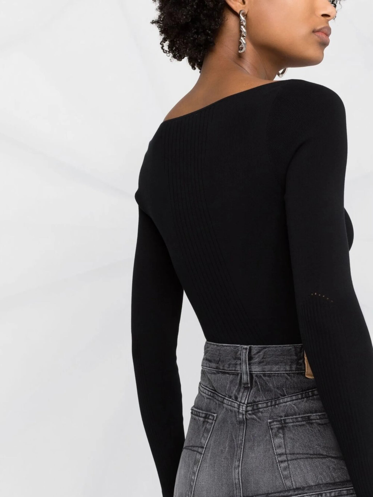 sweetheart-neck ribbed-knit top