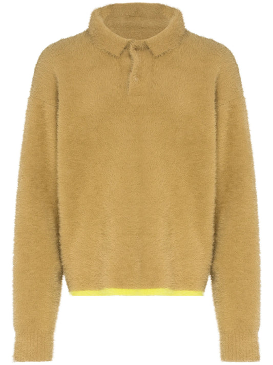 contrast-stripe faux fur jumper