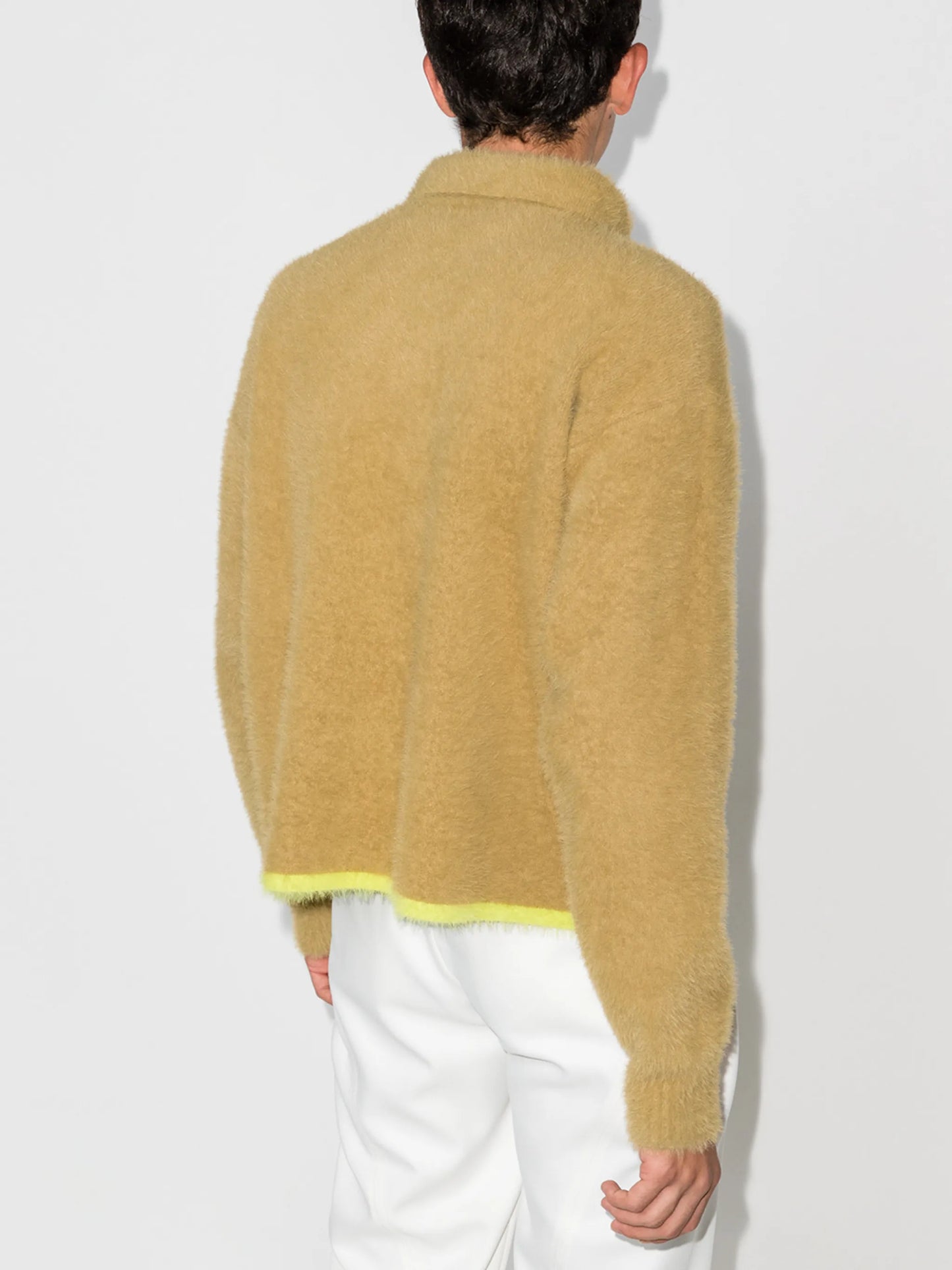 contrast-stripe faux fur jumper