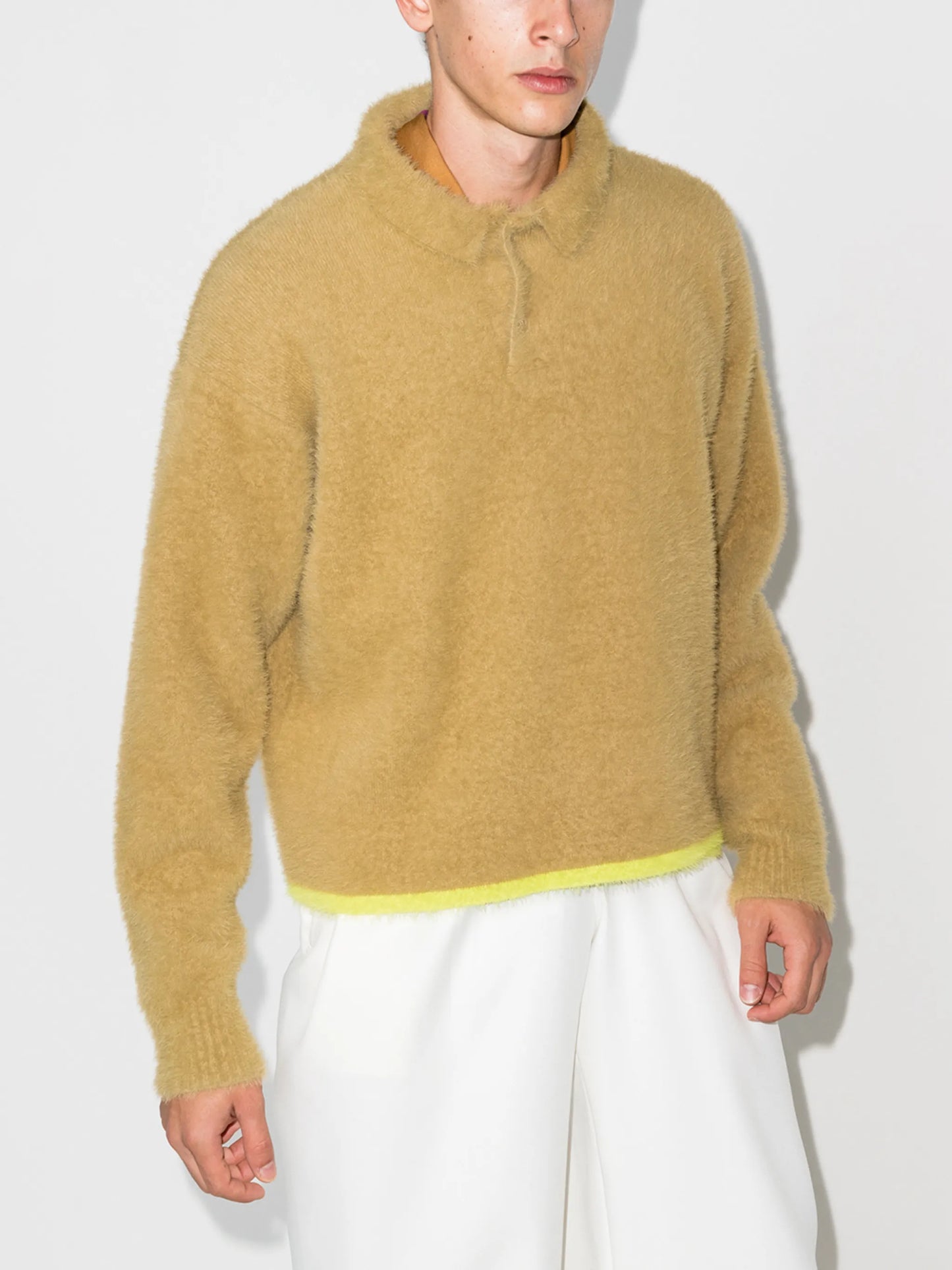contrast-stripe faux fur jumper