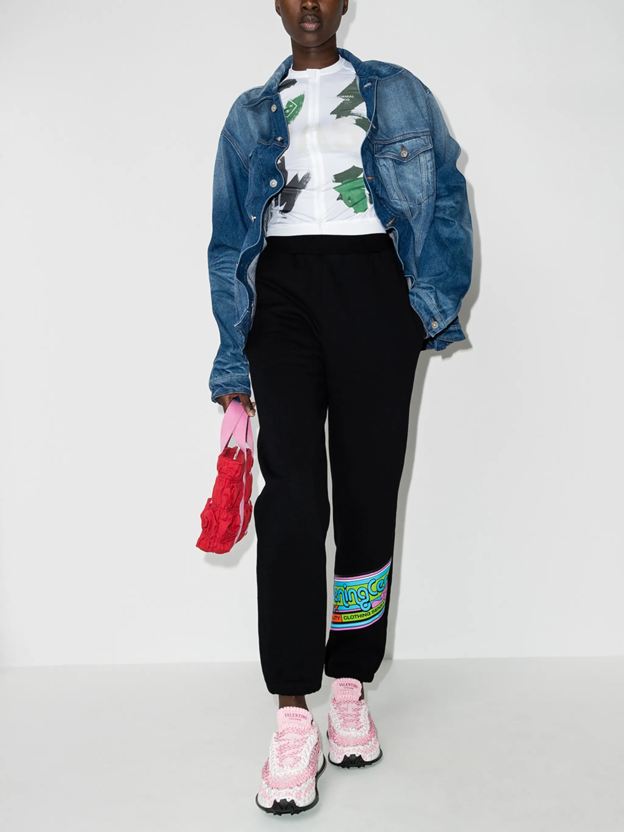 cartoon-print band track pants