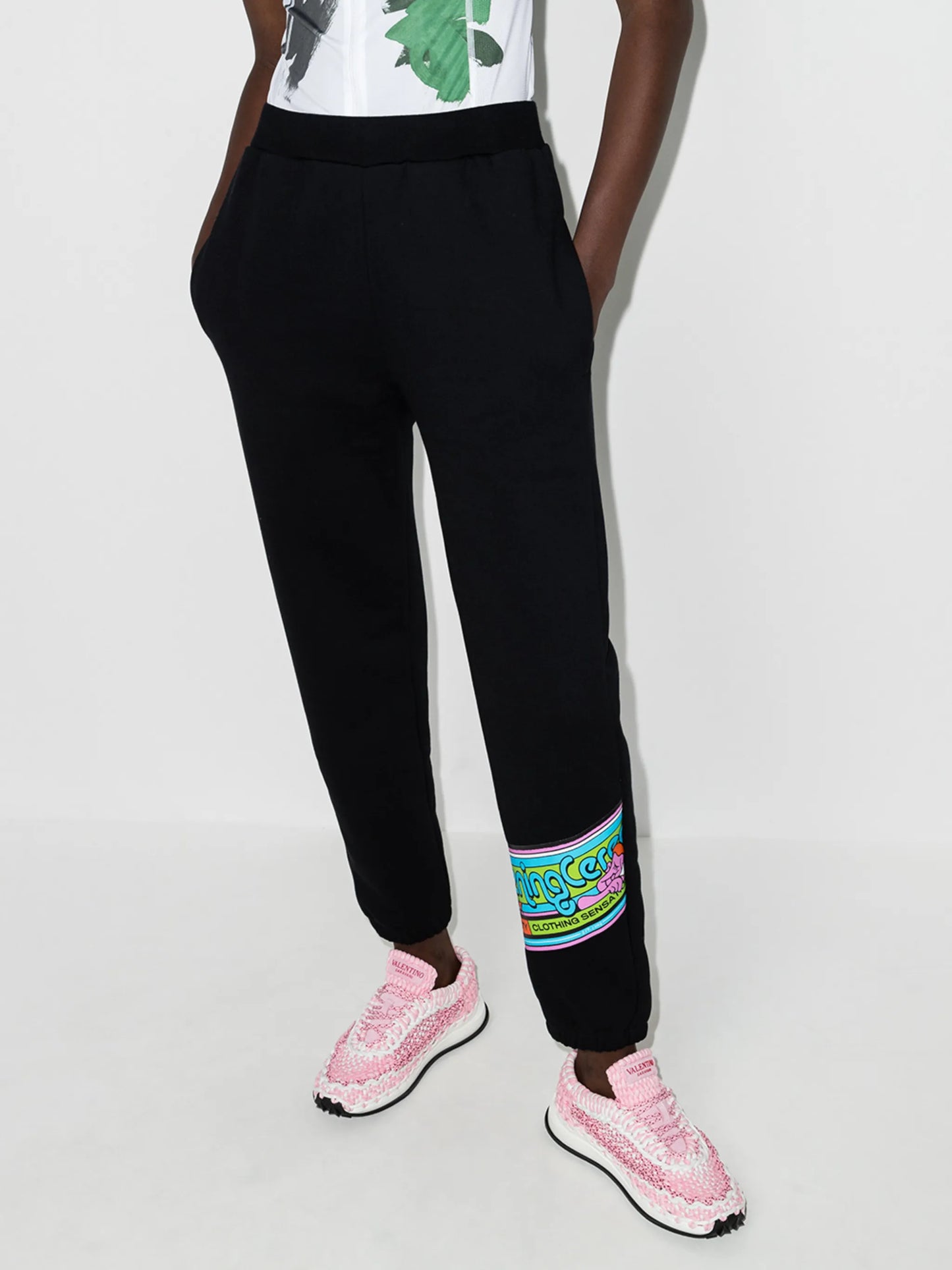 cartoon-print band track pants