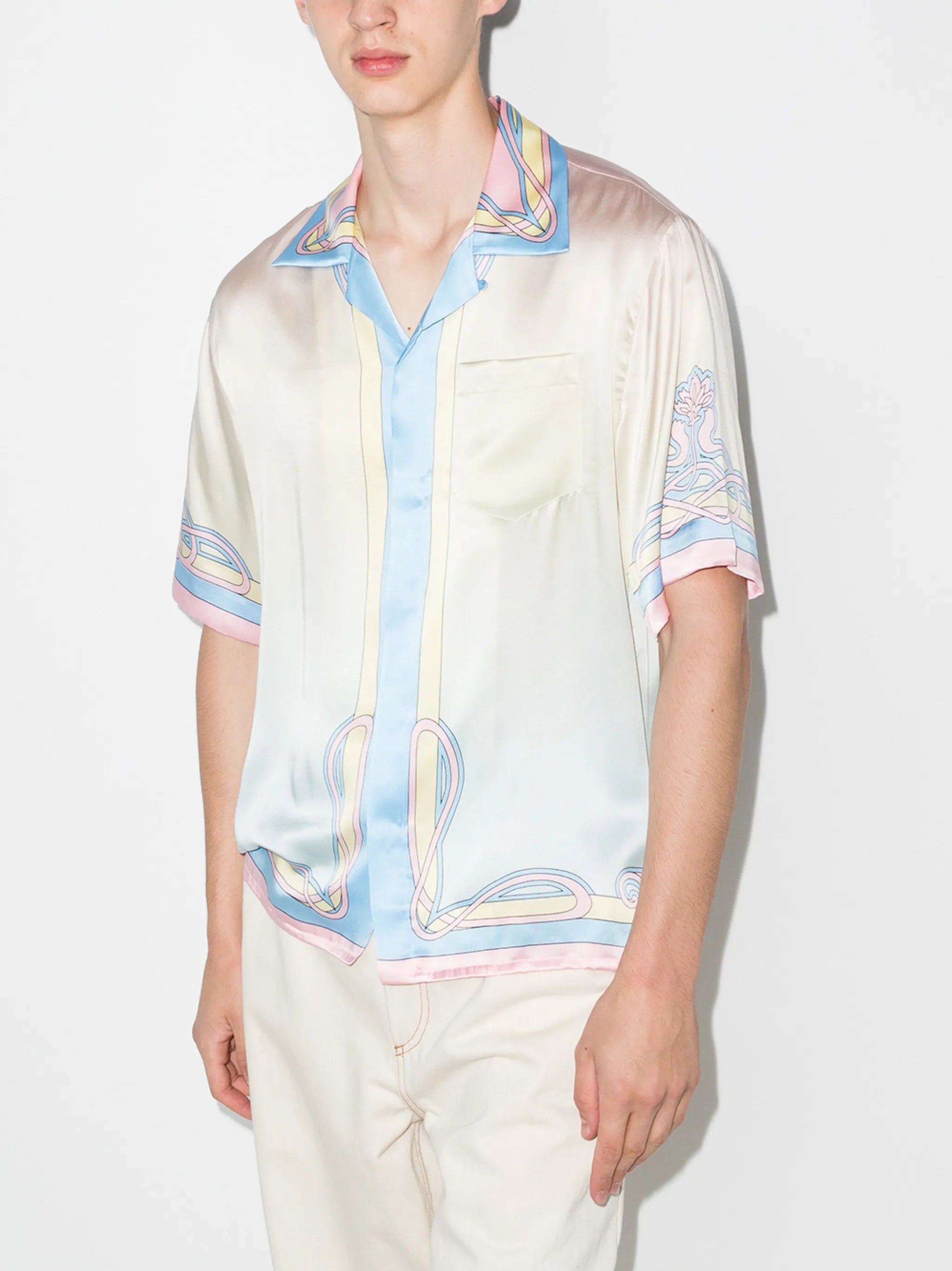 Window print silk shirt